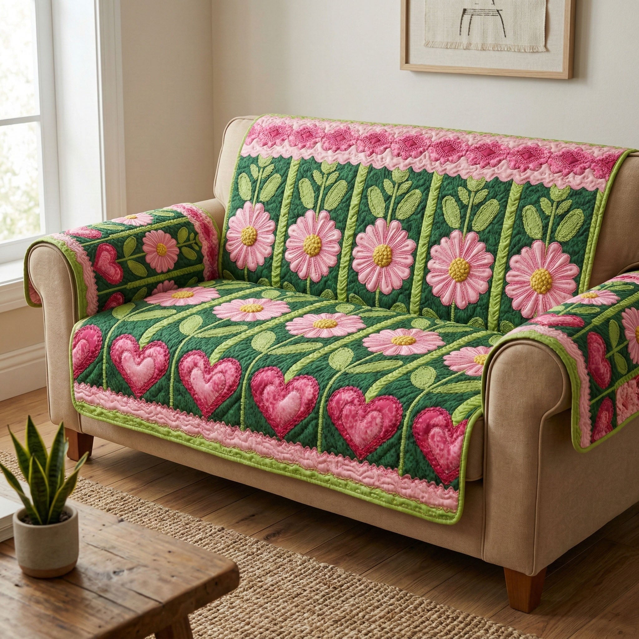 Daisy Garden Quilted Sofa Cover Best Slip Cover Sofa Gifts With Daisies On Them