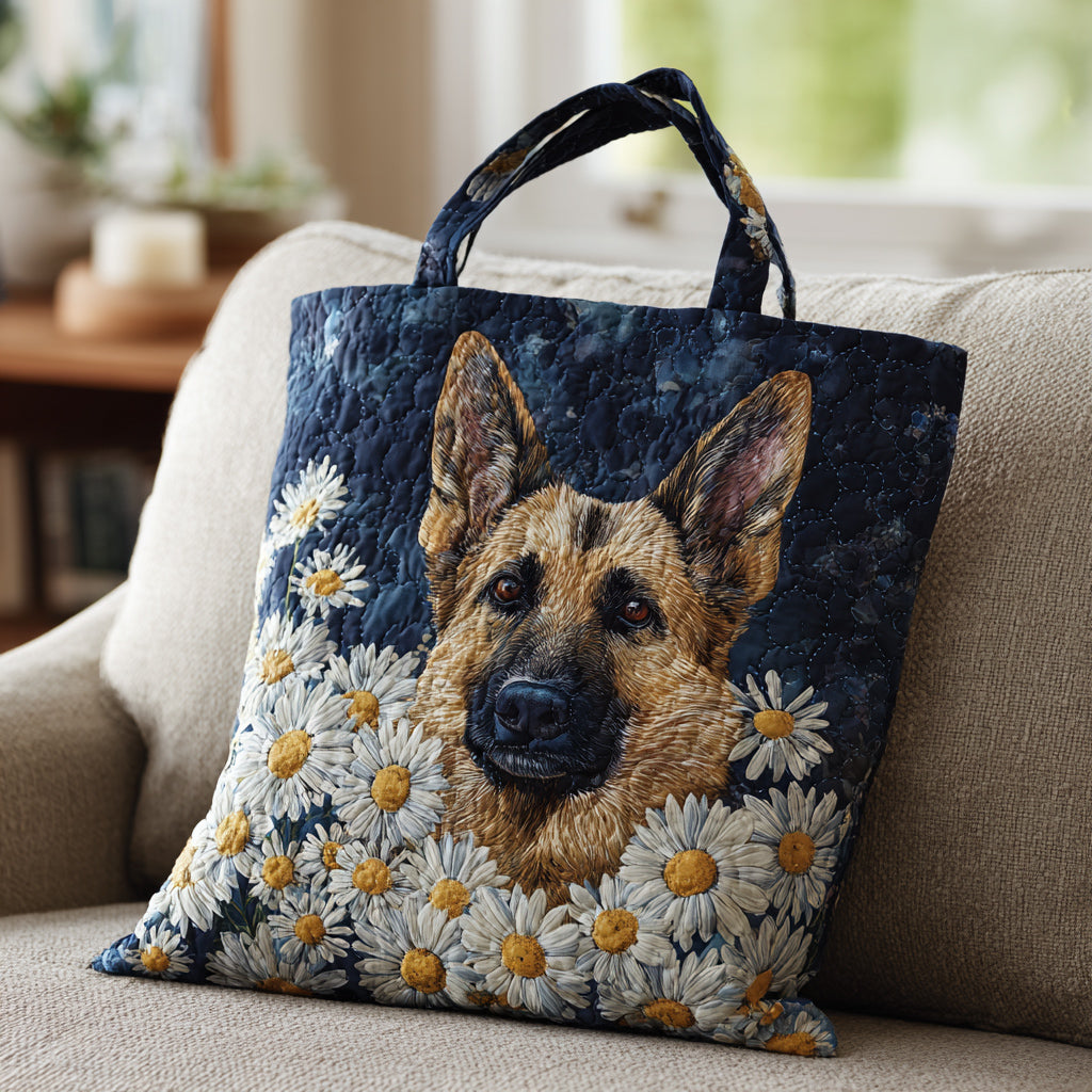 Daisy German Shepherd Bloom Quilted Tote Bag Best Everyday Tote Mother's Day Gifts For Elderly
