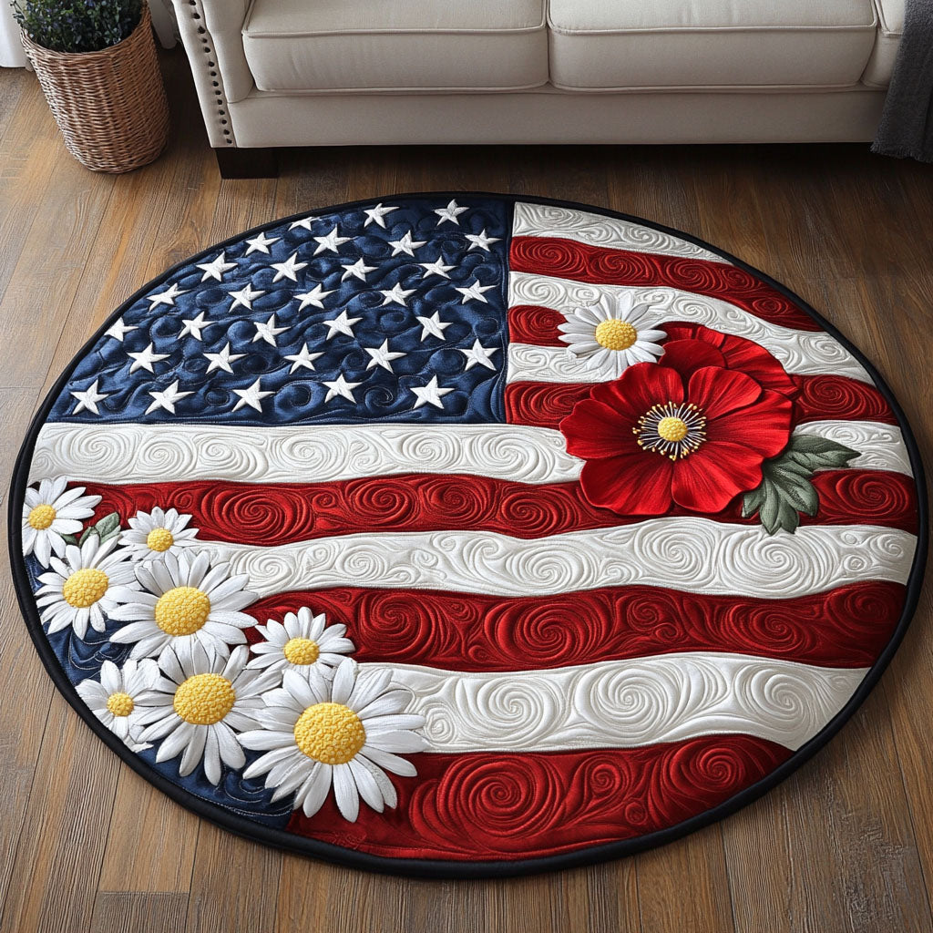 Daisy Glory Quilted Round Mat Round Carpet Rugs For Sale Best Patriotic Gifts