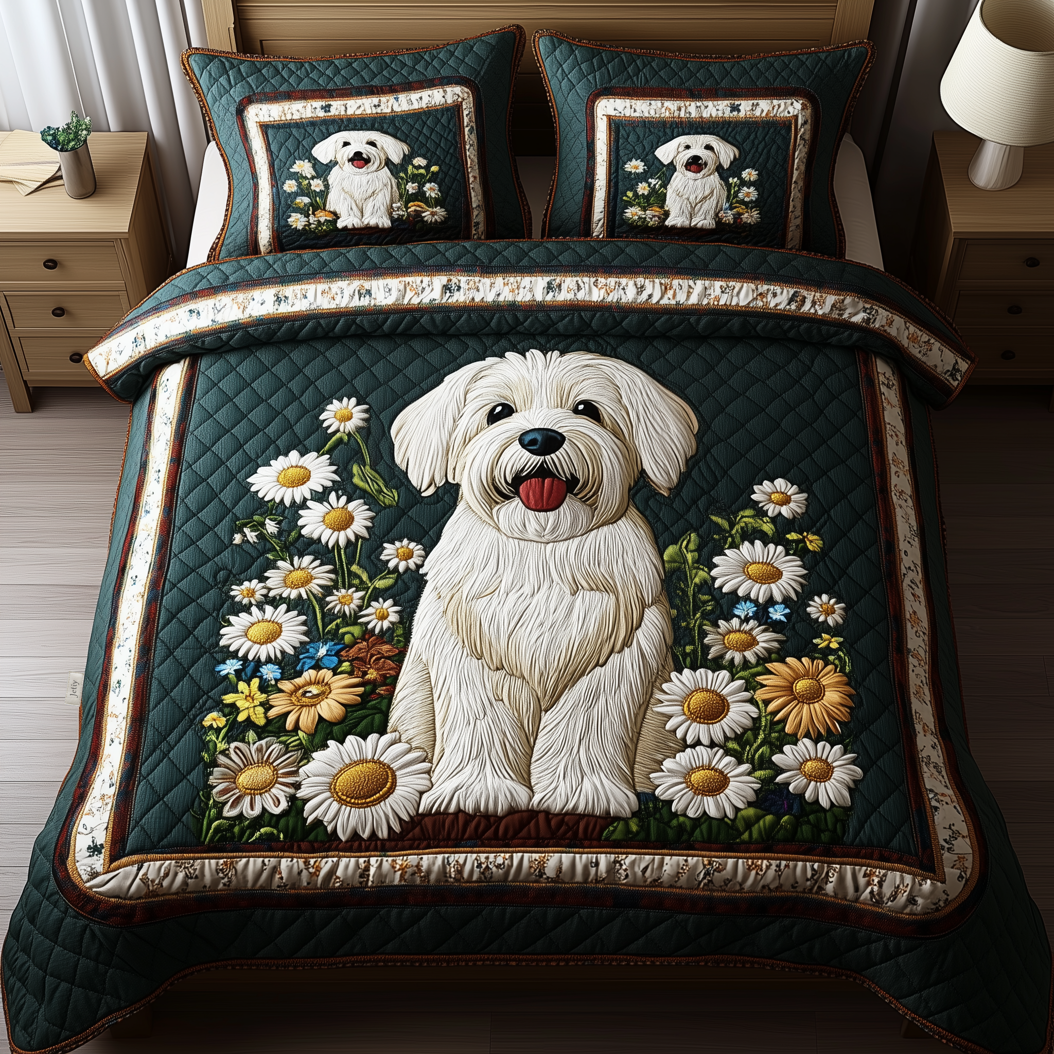 Daisy Maltese Quilted Bedding Set Bed Room Decoration Gifts For Pet Lovers