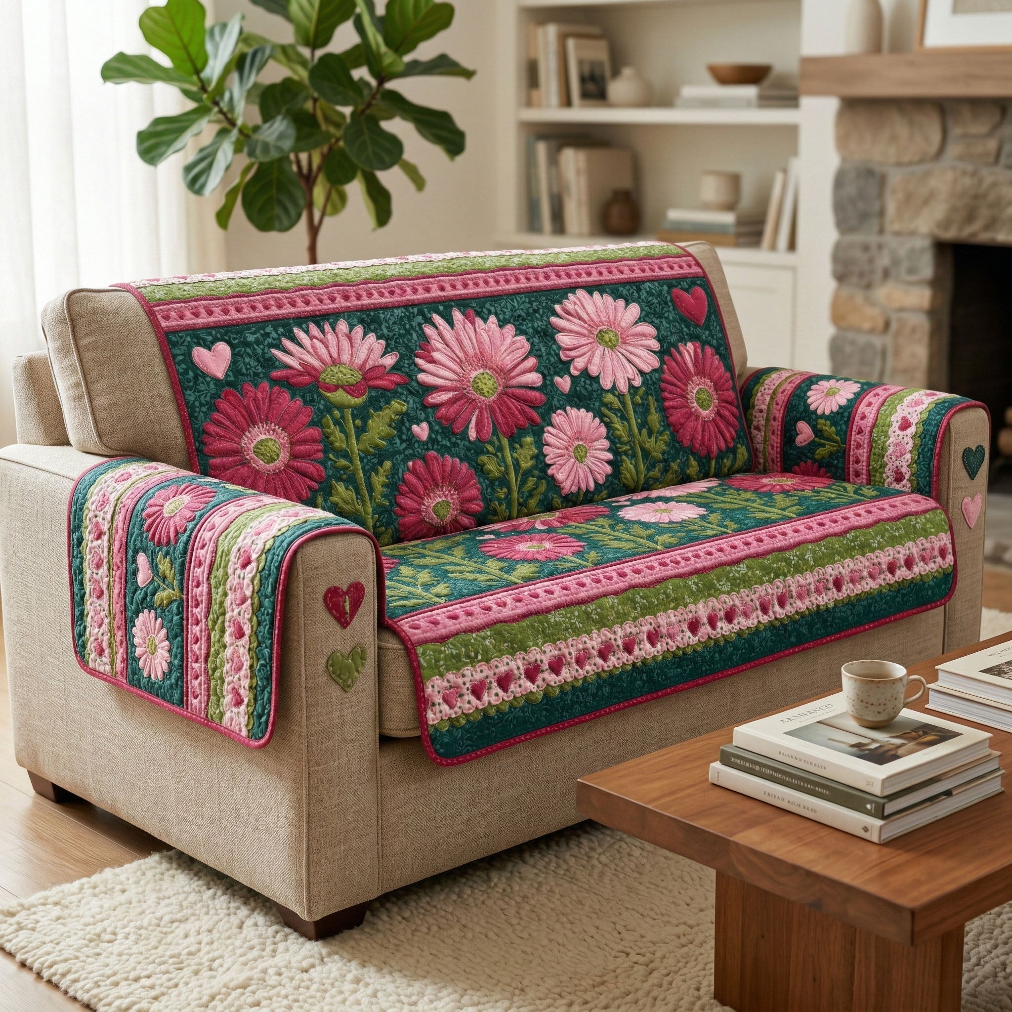 Daisy Meadow Quilted Sofa Cover Best Sofa Cushion Covers Flower Daisy Blossom Gifts