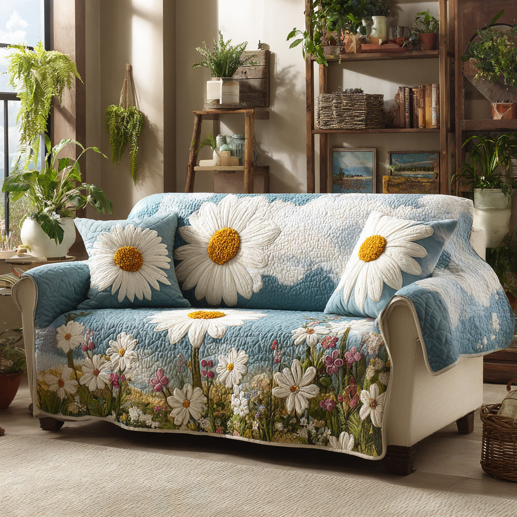 Daisy Meadow Quilted Sofa Cover Couch Cushion Covers Unique Daisy Gifts