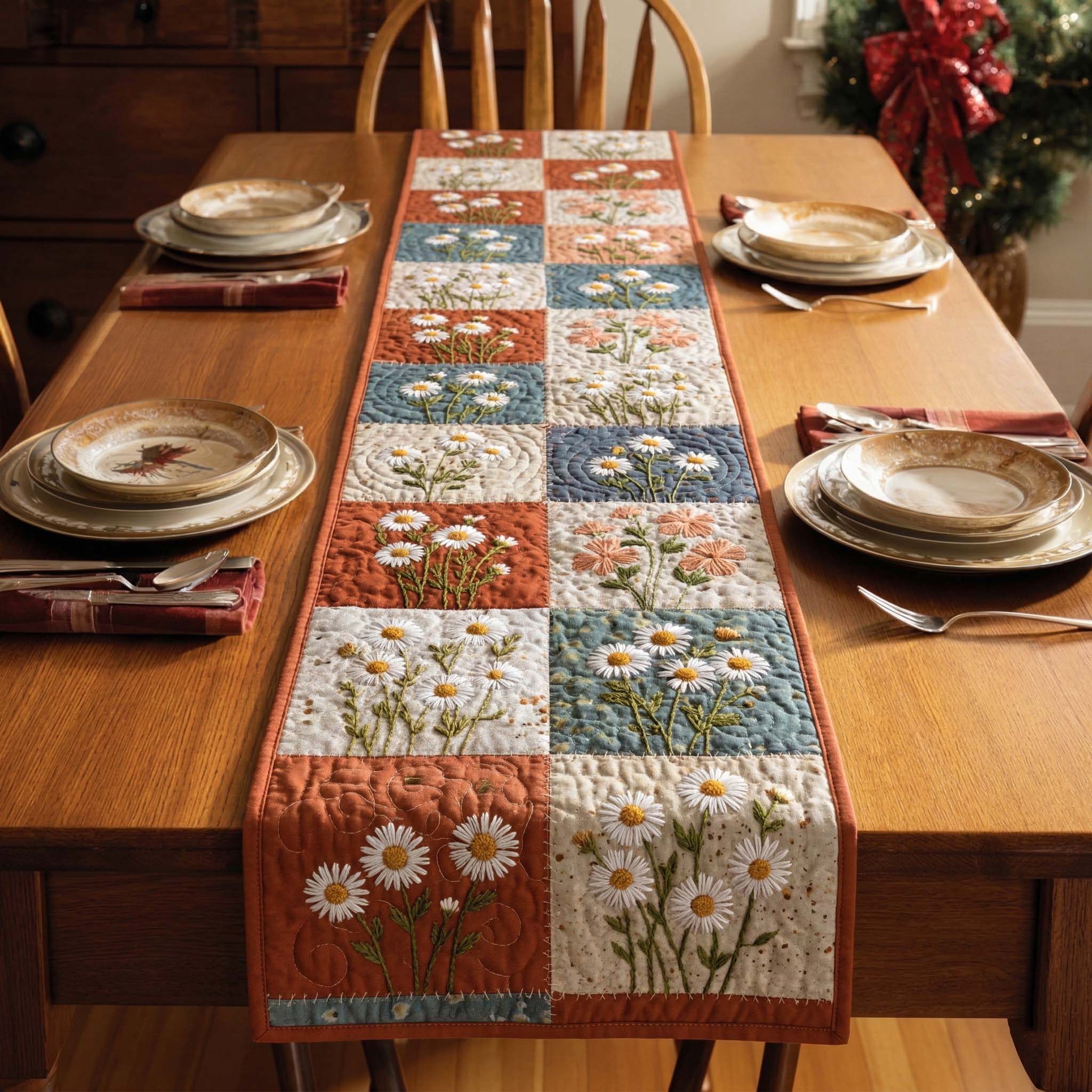 Daisy Mosaic Quilted Table Runner Dining Table Decor Ideas Holiday Gifts For Mom