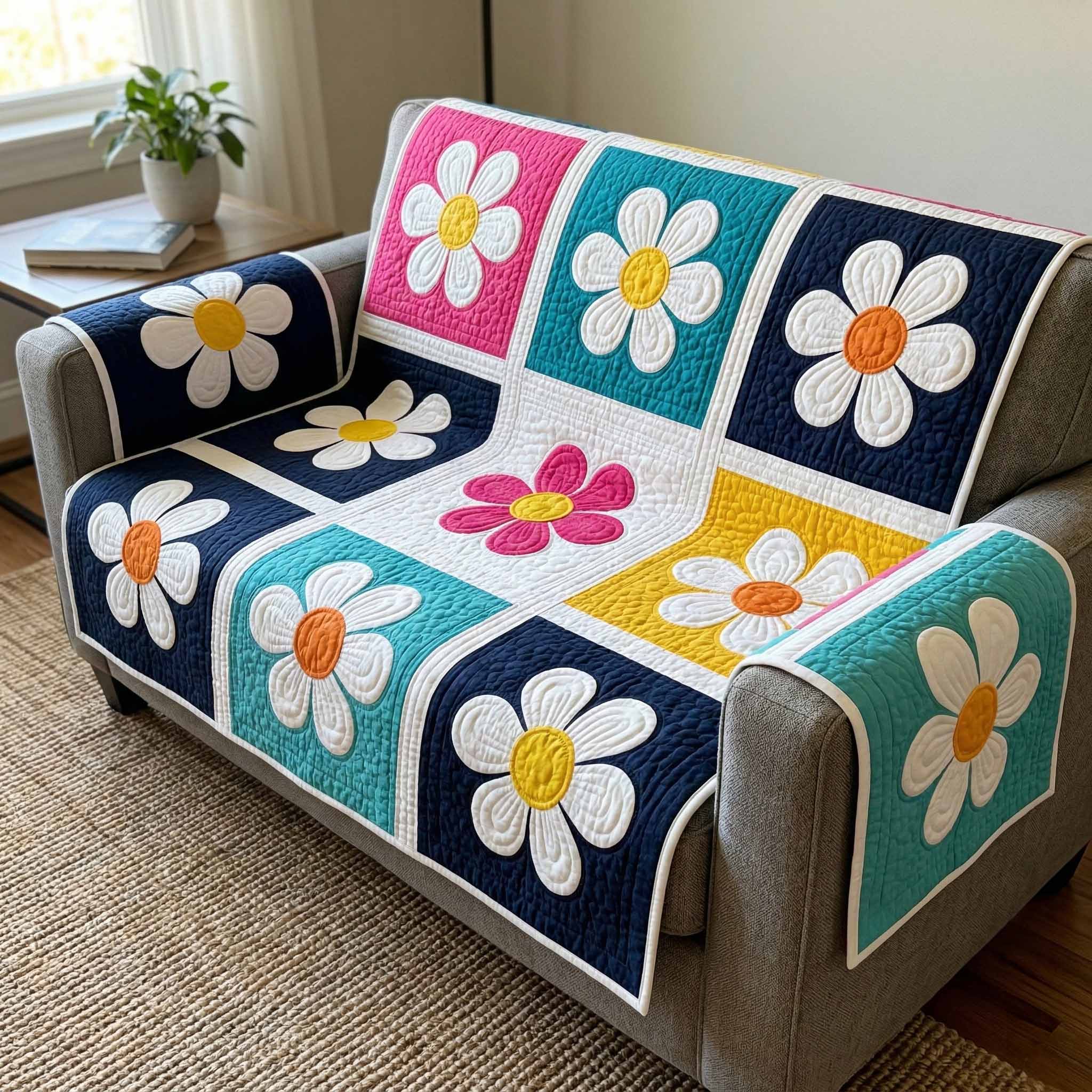 Daisy Patch Quilted Sofa Cover Sofa Couch Cover Flower Daisy Presents Gifts