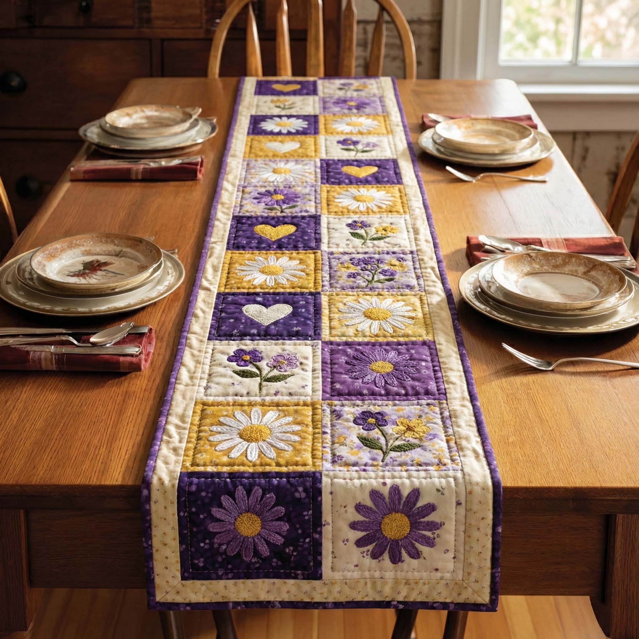 Daisy Patchwork Quilted Table Runner Kitchen Table Decor Good Mothers Day Presents