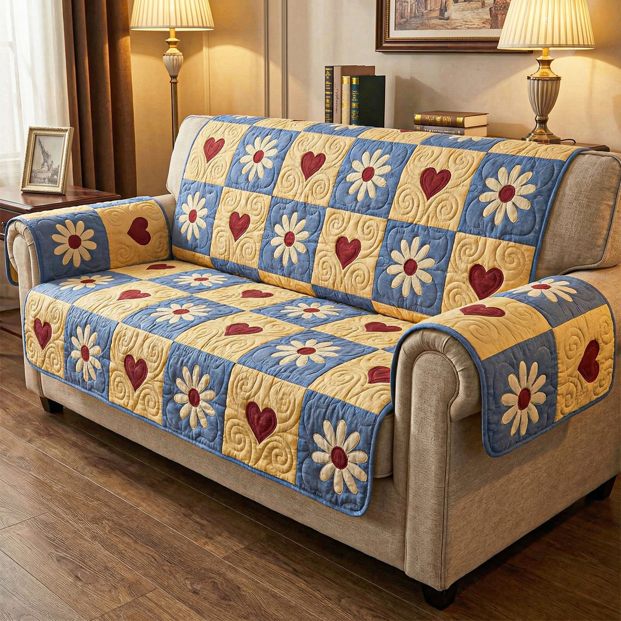Daisy Sunshine Quilted Sofa Cover The Best Couch Slipcovers Mother Daughter Gifts