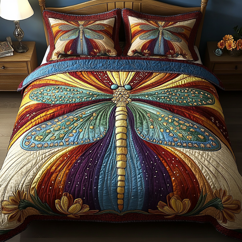 Dancing Dragonfly Quilted Bedding Set Best Comforter Sets Dragonfly Gift For Adults