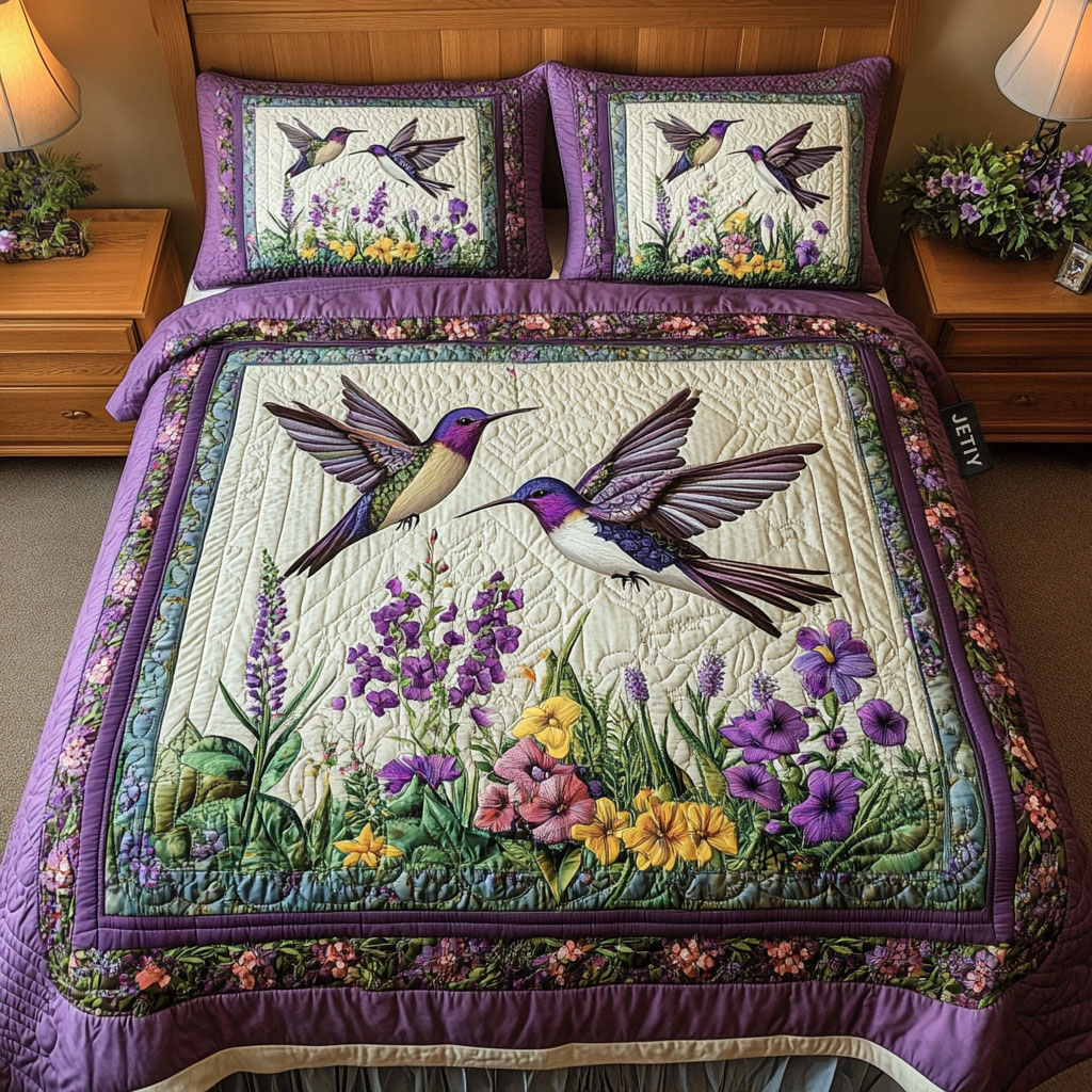 Dancing Duo Quilted Bedding Set Bedroom Decor Unique Gifts For Hummingbird Lovers