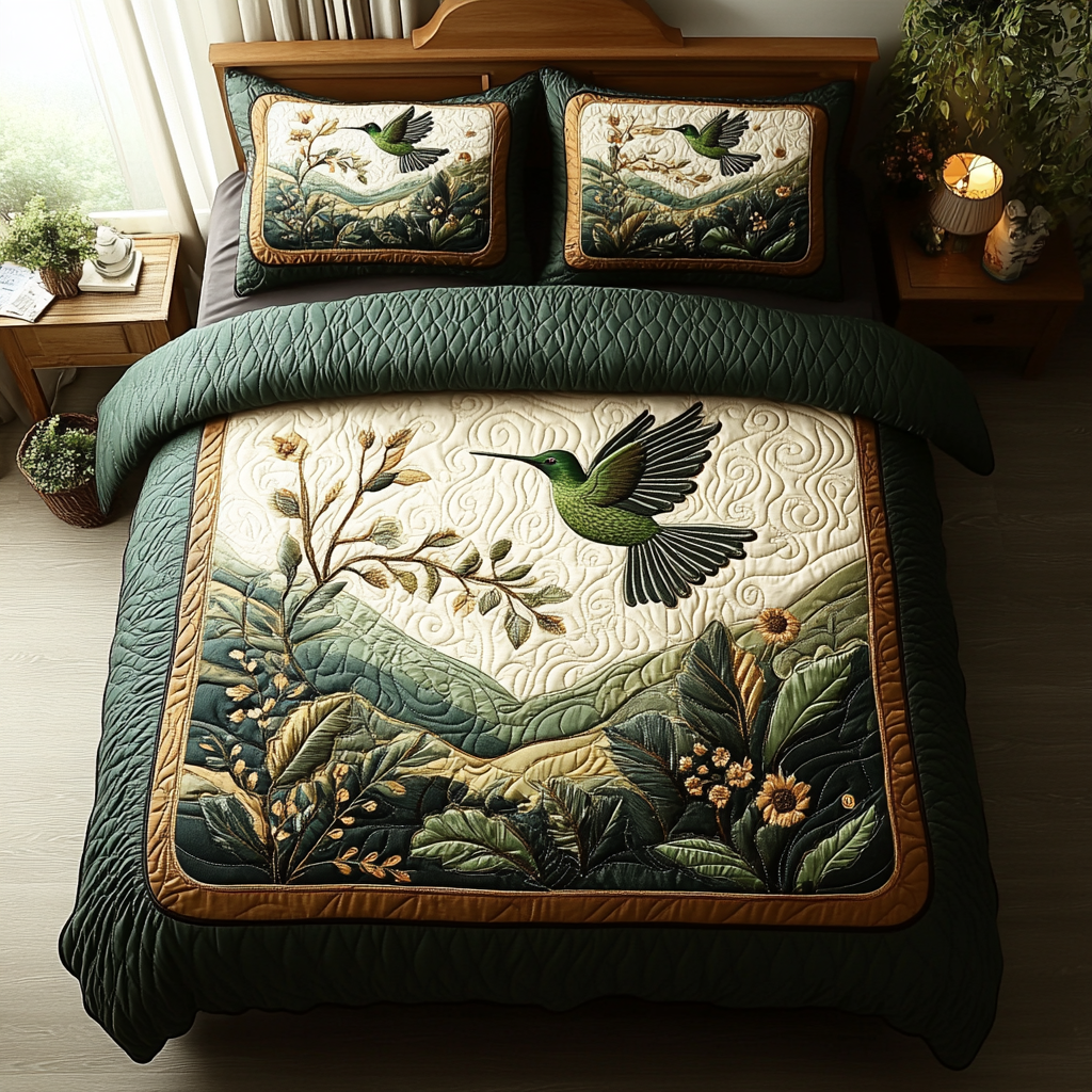 Dancing Feathers Quilted Bedding Set Best King Sheets Hummingbird Gifts For Her