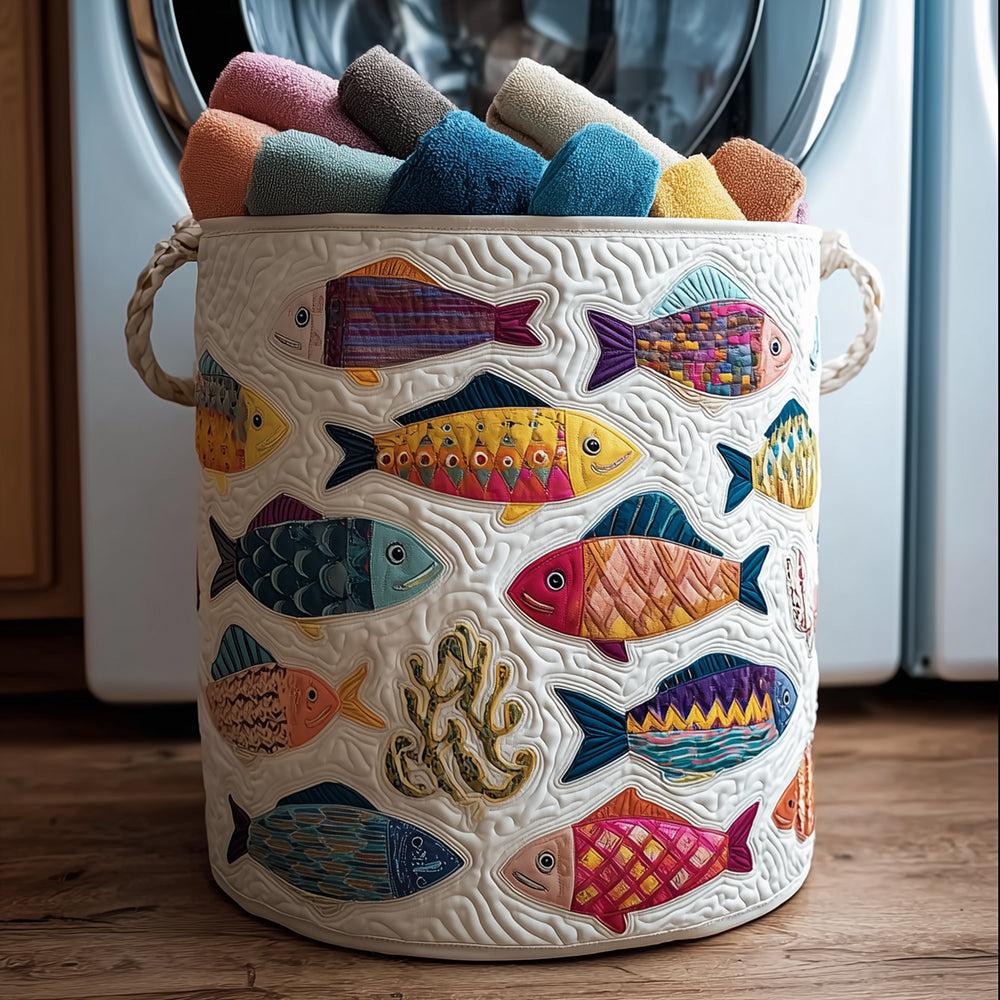 Dancing Fish Quilted Laundry Basket Clothes Hamper Gifts For Father's Day Ideas