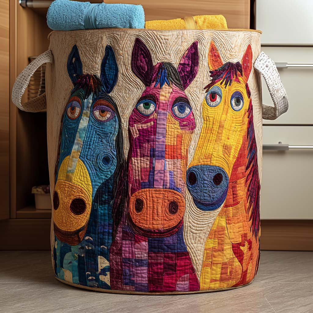 Dancing Horses Quilted Laundry Basket Best Laundry Basket Cute Horse Gifts