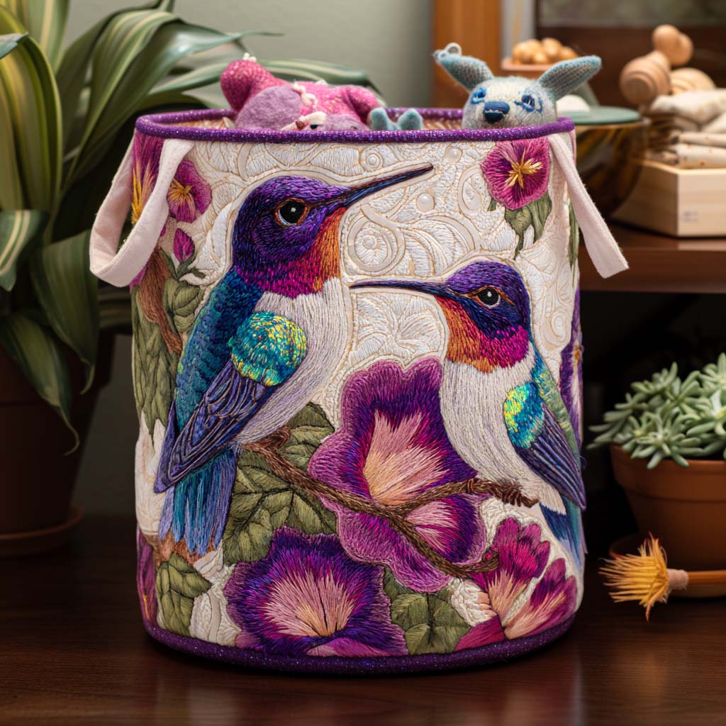 Dancing Hummingbird Joy Quilted Laundry Basket Foldable Hamper Cute Mothers Day Gift Ideas