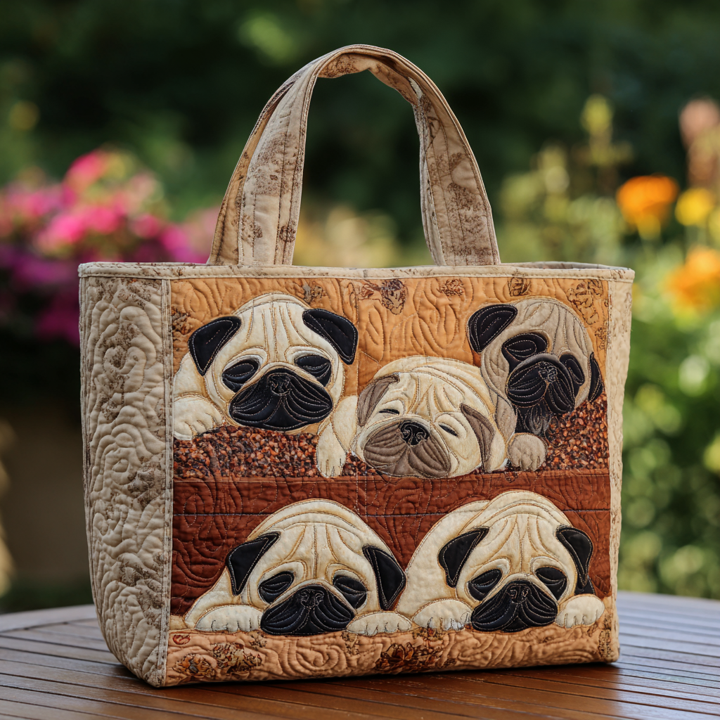 Dancing Pug Quilted Tote Bag Best Shoulder Bags For Everyday Presents For Mom Birthday