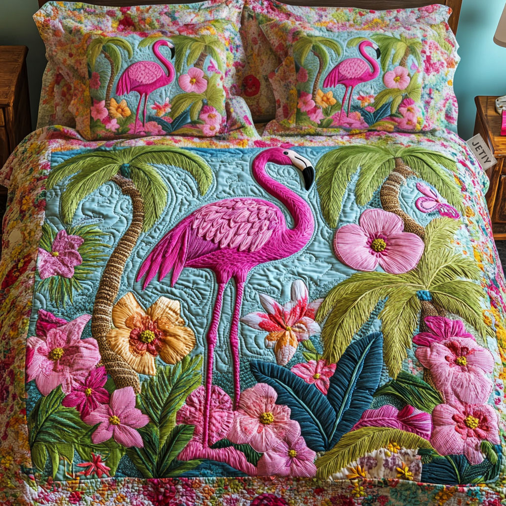 Dancing Waters Quilted Bedding Set Best Bedspread Set Flamingo Gifts For Her
