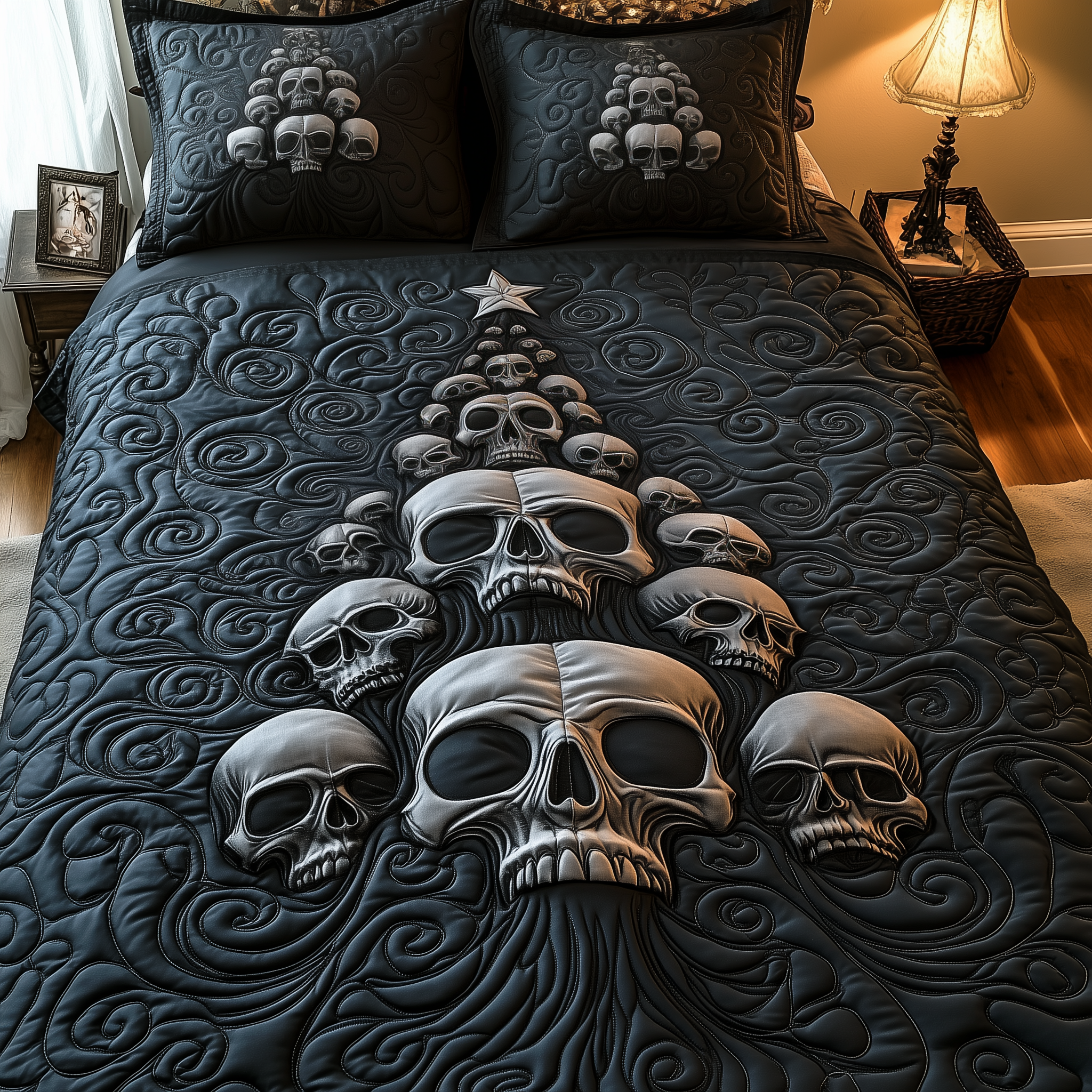 Dark Christmas Skull Quilted Bedding Set Christmas Bedroom Ideas Gifts With Skulls On Them