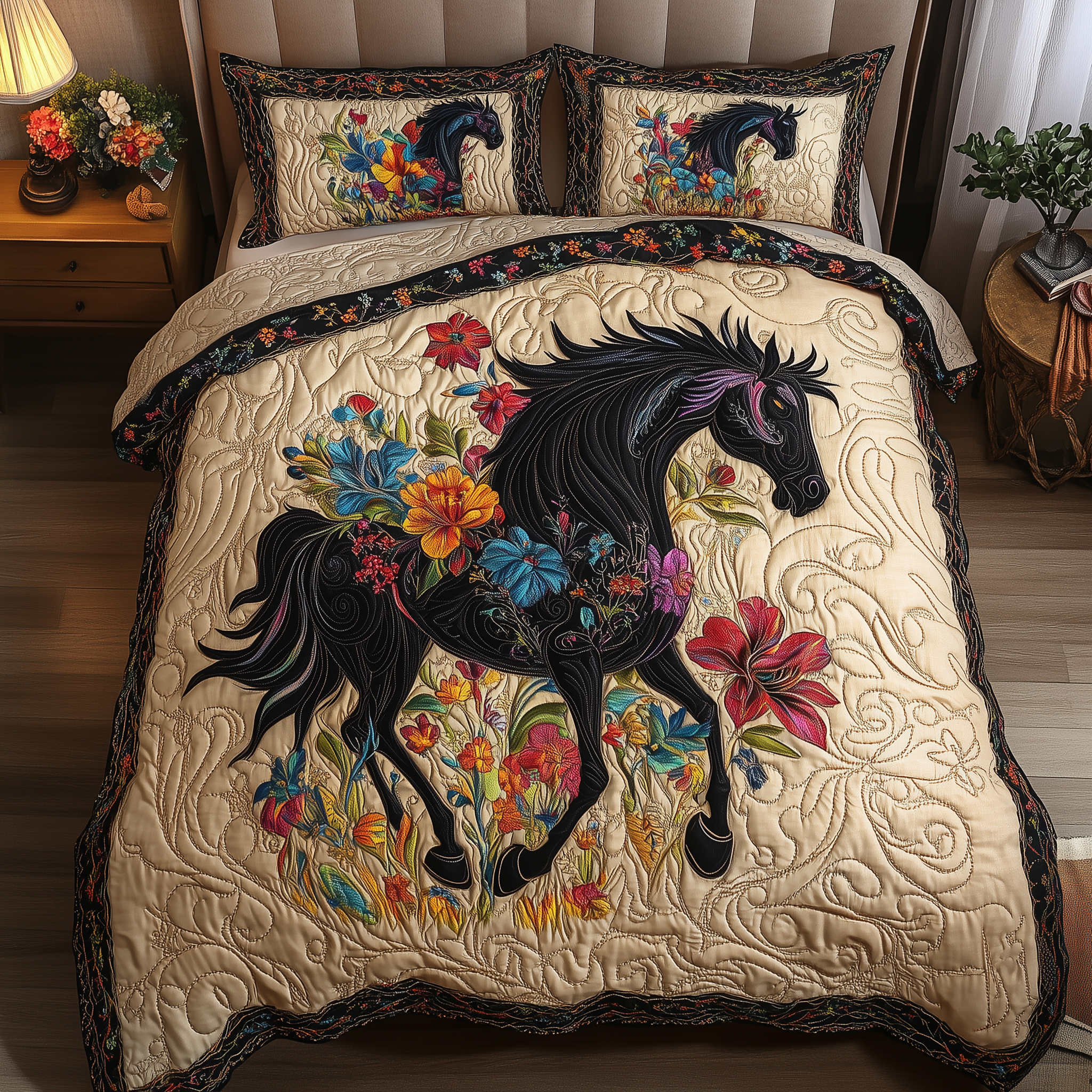 Dark Horse Quilted Bedding Set Best Sheets Ever Gifts To Get Horse Lovers