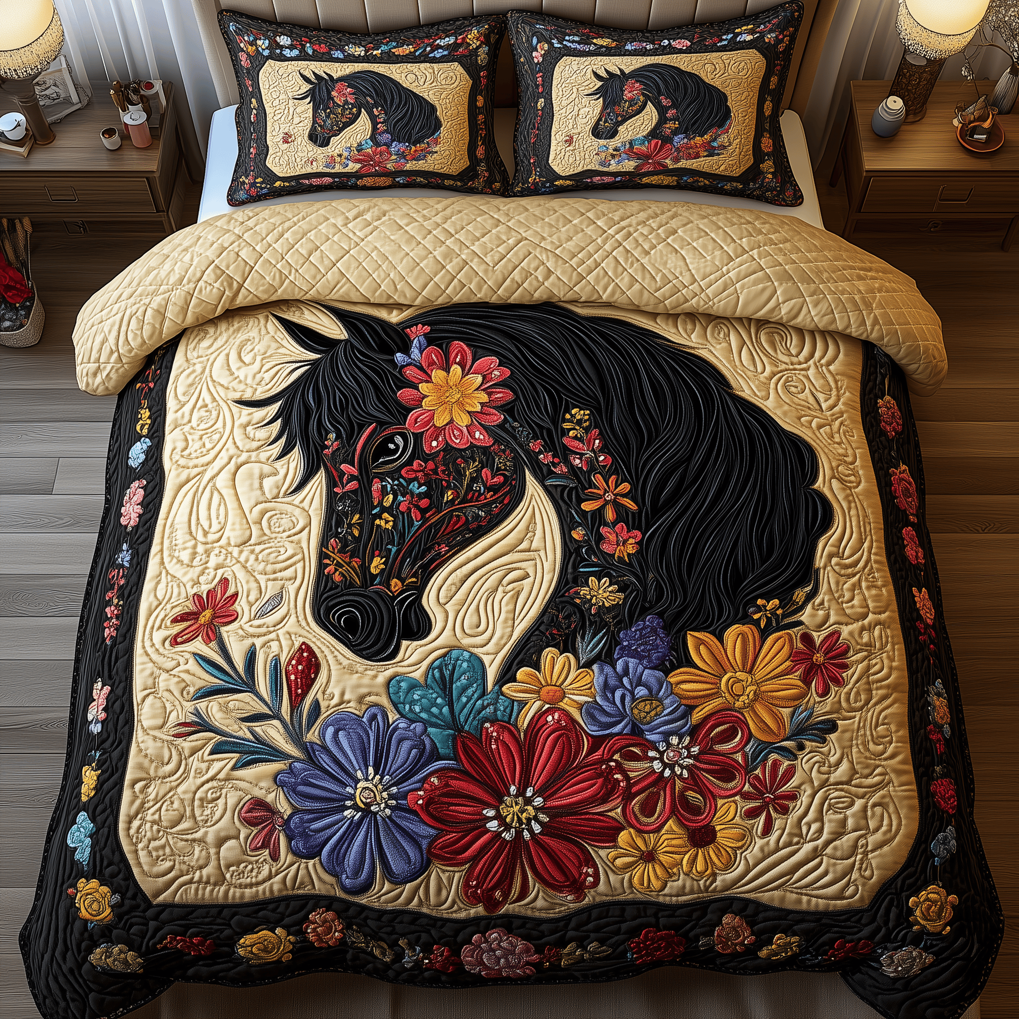 Dark Horse Quilted Bedding Set Great Bed Sets Christmas Present Ideas For Horse Lover