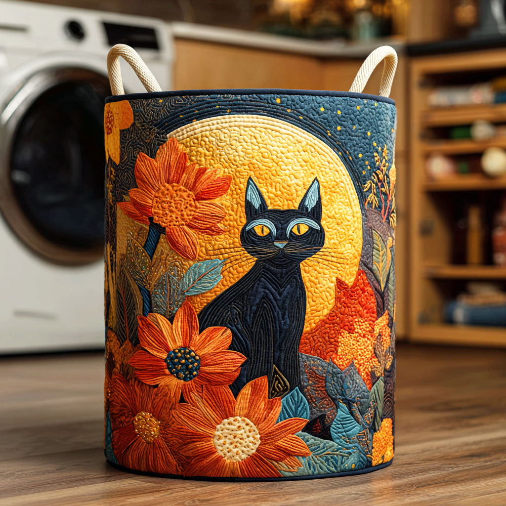 Dark Petal Quilted Laundry Basket Foldable Storage Bin Cat Related Presents
