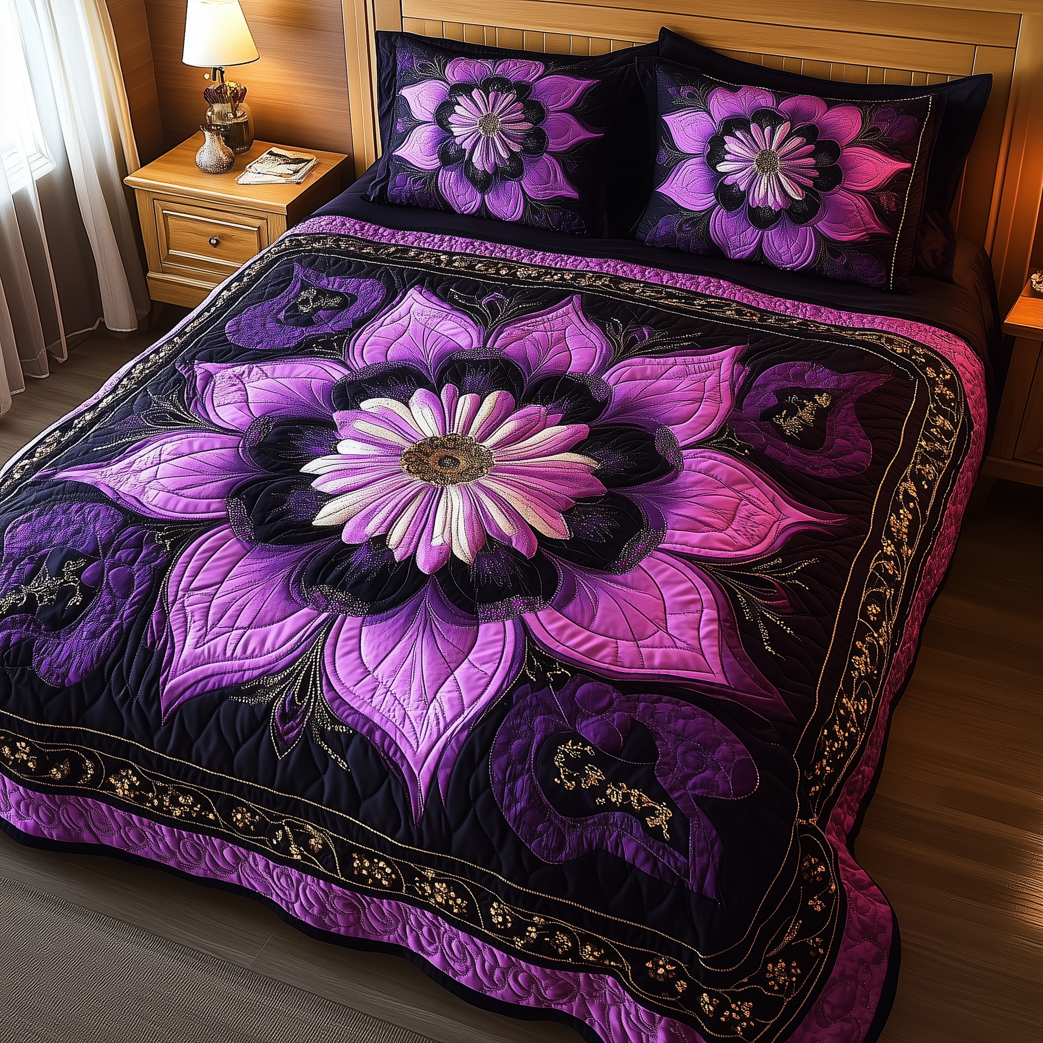 Dark Purple Flower Quilted Bedding Set Nice Bedding Sets Mother Present Ideas