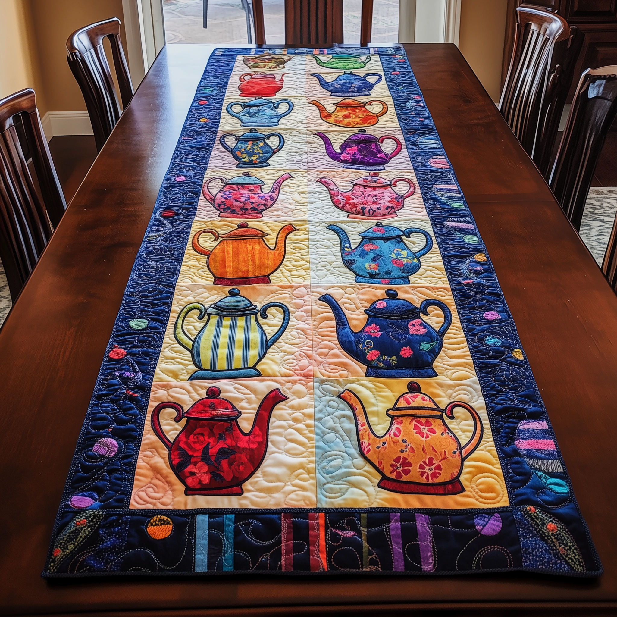 Darling Teapots Quilted Table Runner Cool Table Runner Christmas Gifts For Tea Drinkers