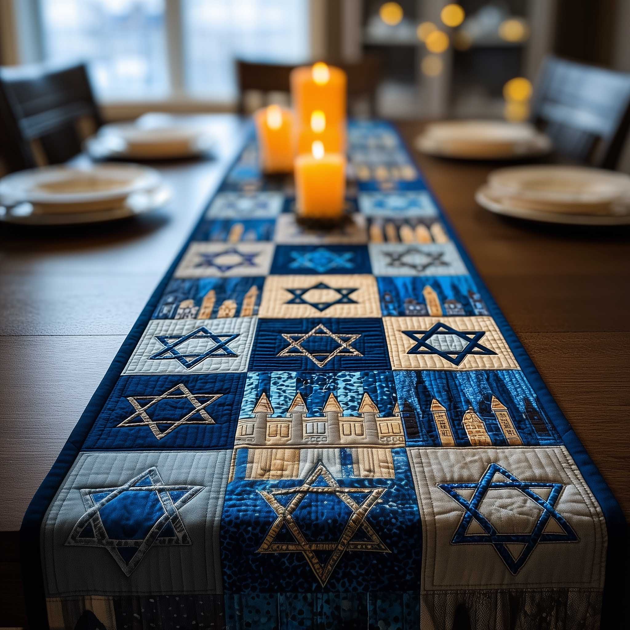 David Emblem Quilted Table Runner Dining Room Centerpieces Best Hanukkah Gifts