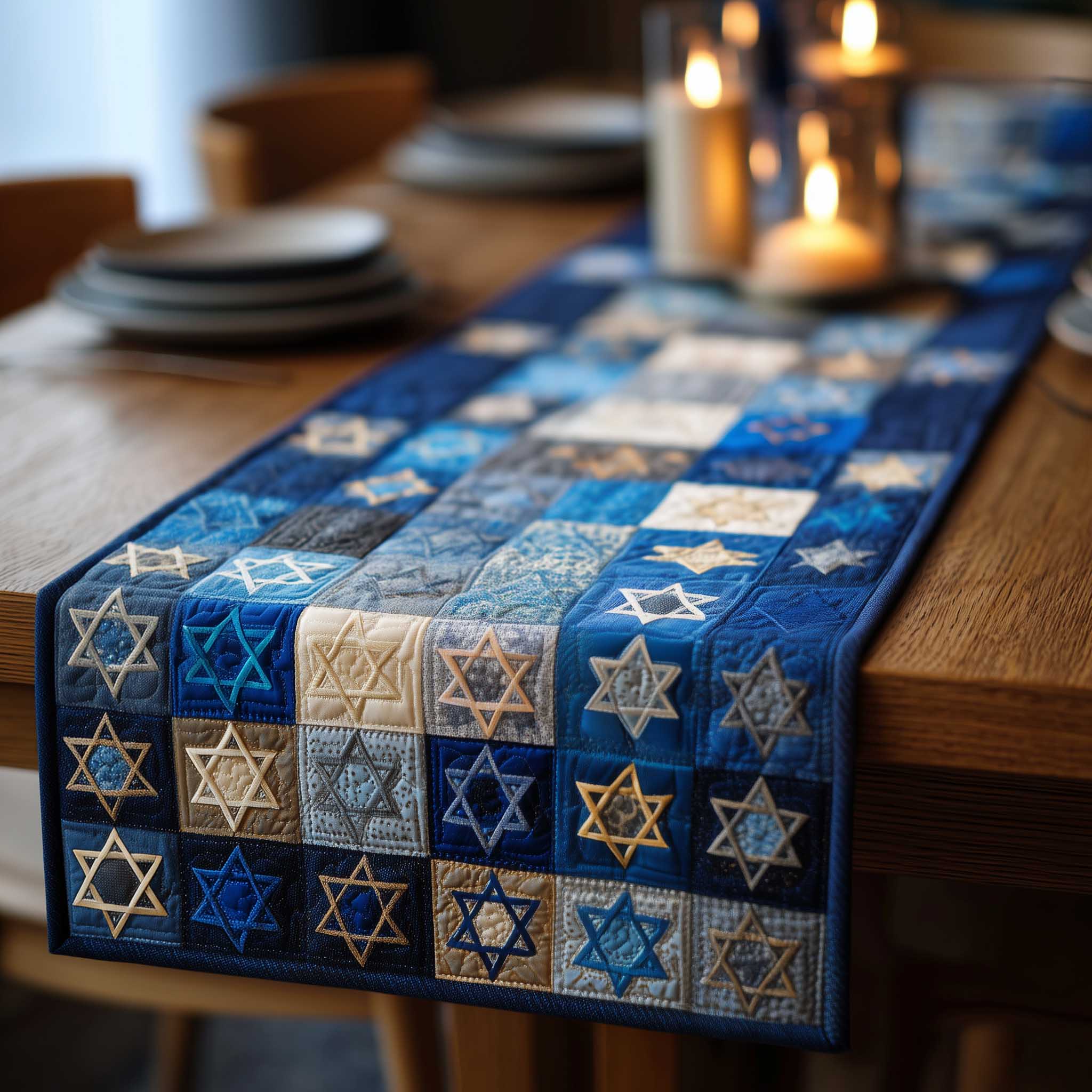 David Emblem Quilted Table Runner Holiday Runner Dining Best Hanukkah Gifts
