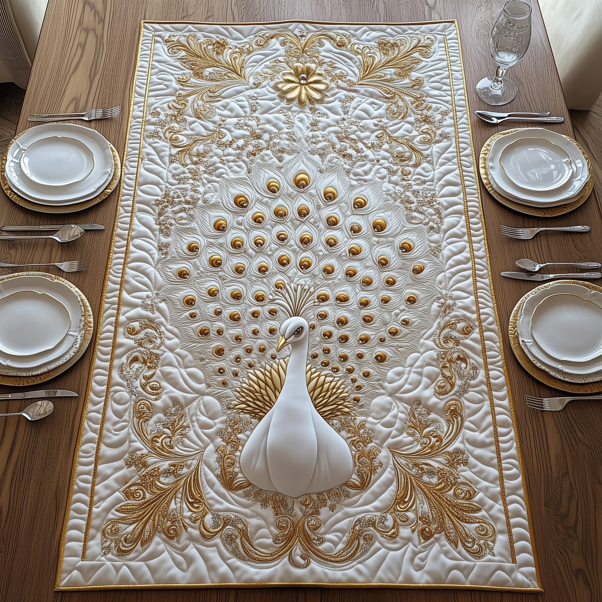 Dazzling Elegance Quilted Table Runner Kitchen Table Decor Awesome Peacock Gift Ideas