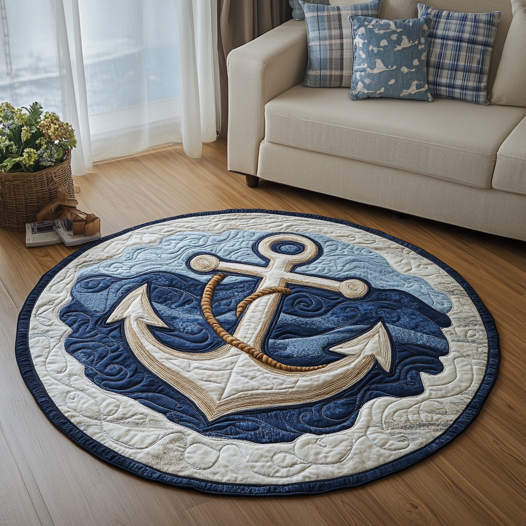 Deep Blue Anchor Quilted Round Mat Home And Decor Best Mothers Day Gifts