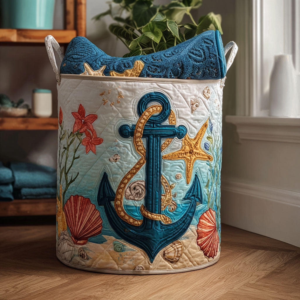 Deep Blue Days Quilted Laundry Basket Best Clothes Hamper Anchor Themed Gifts