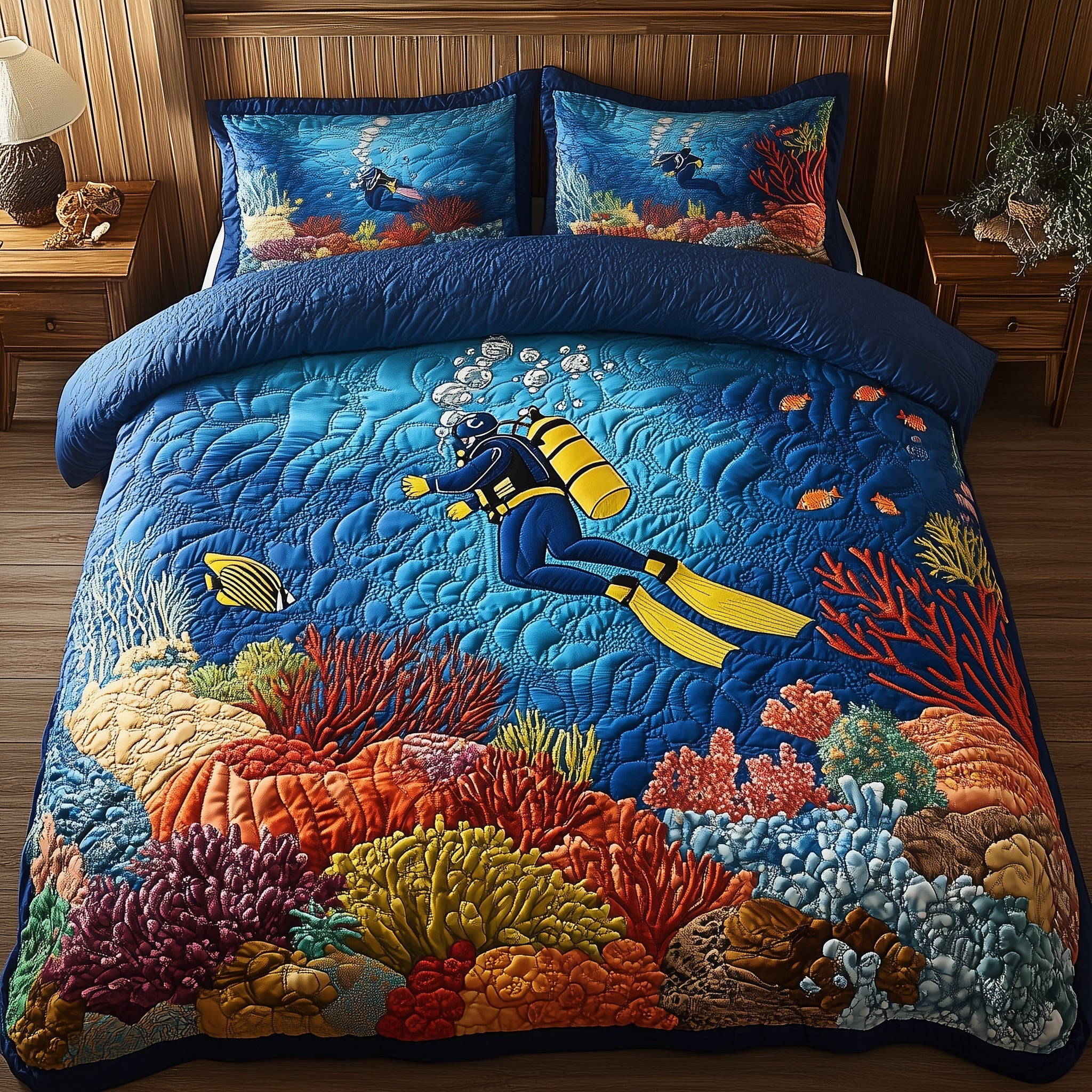 Deep Blue Discovery Quilted Bedding Set Comforter Sets Mummy And Daughter Gifts