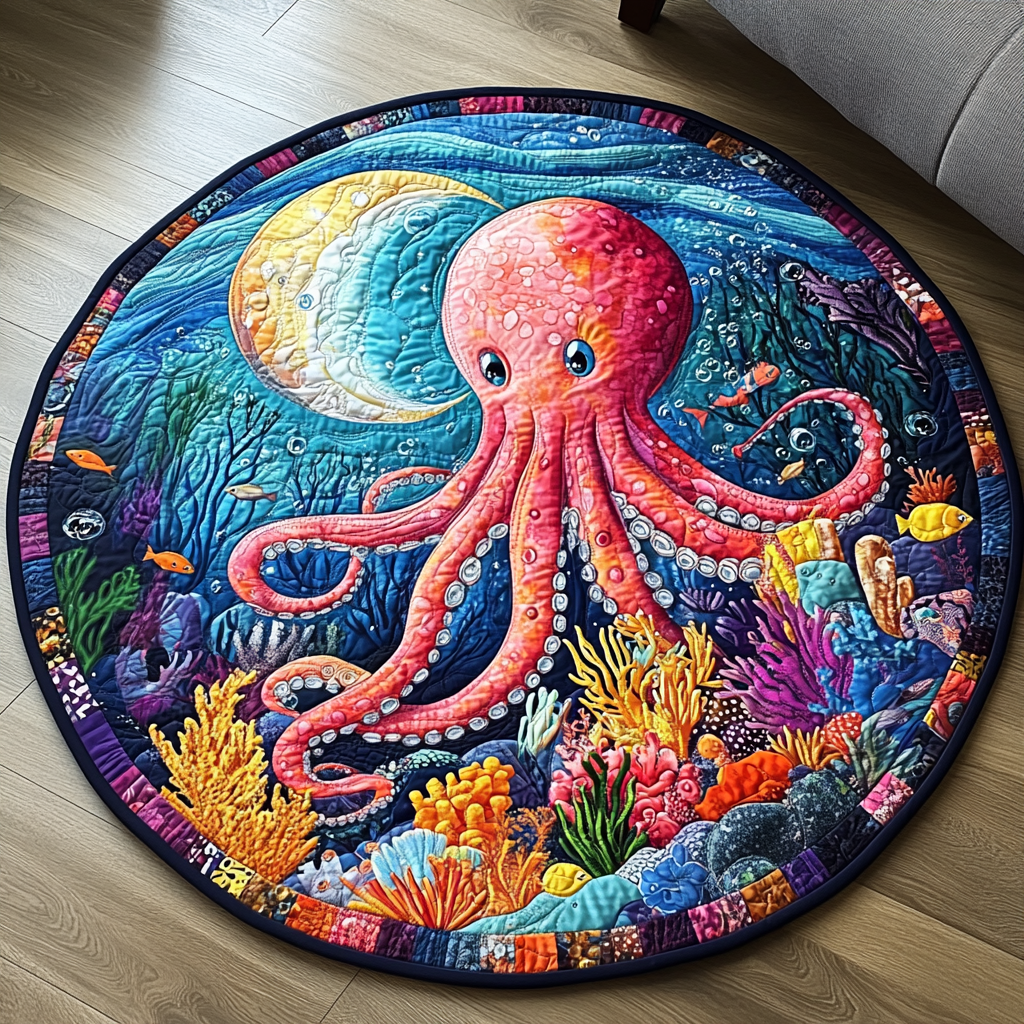 Deep Sea Whispers Quilted Round Mat Large Round Rugs For Living Room Great Mother's Day Gifts