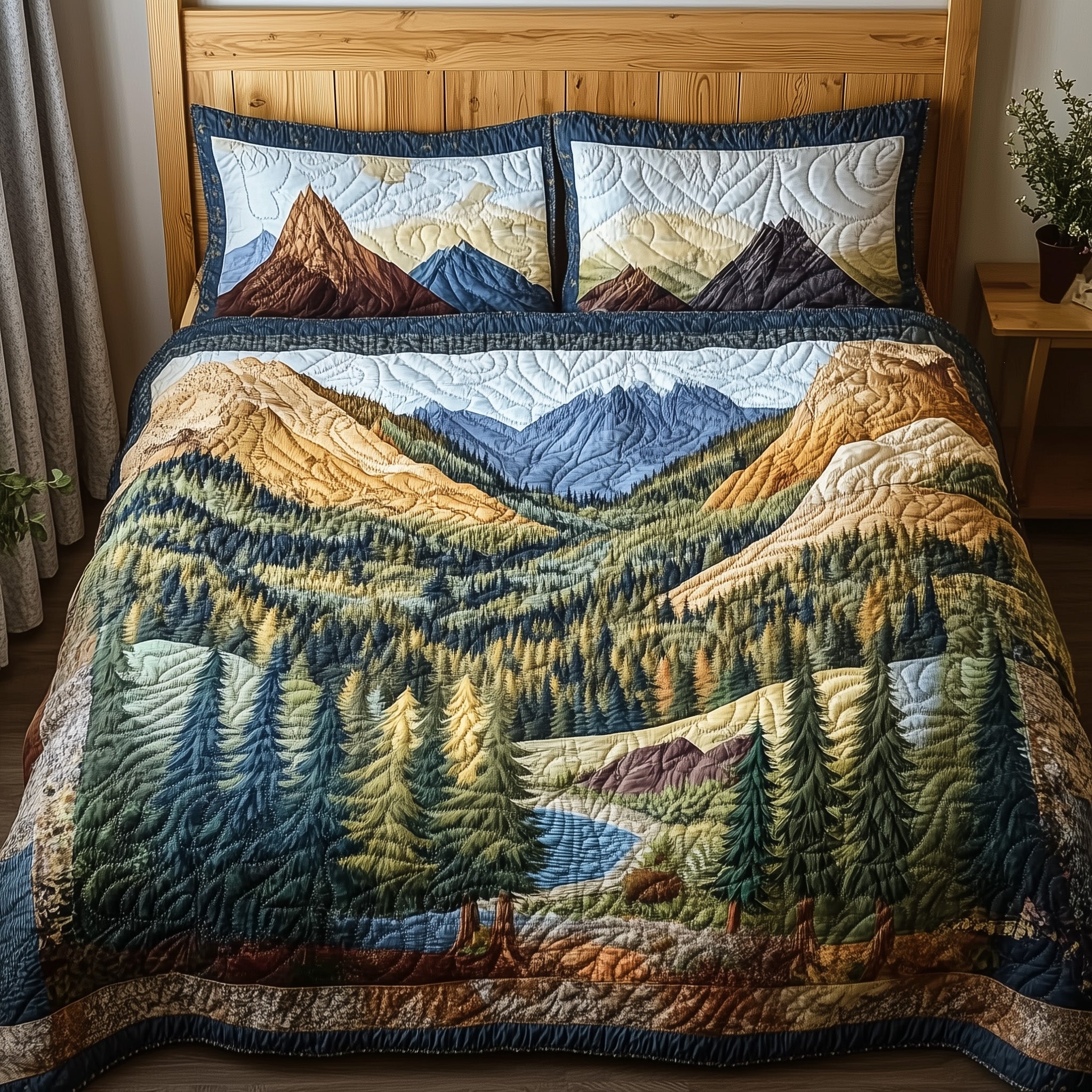 Deep Tranquil Forest Quilted Bedding Set Queen Bed Set Something Special For Fathers Day