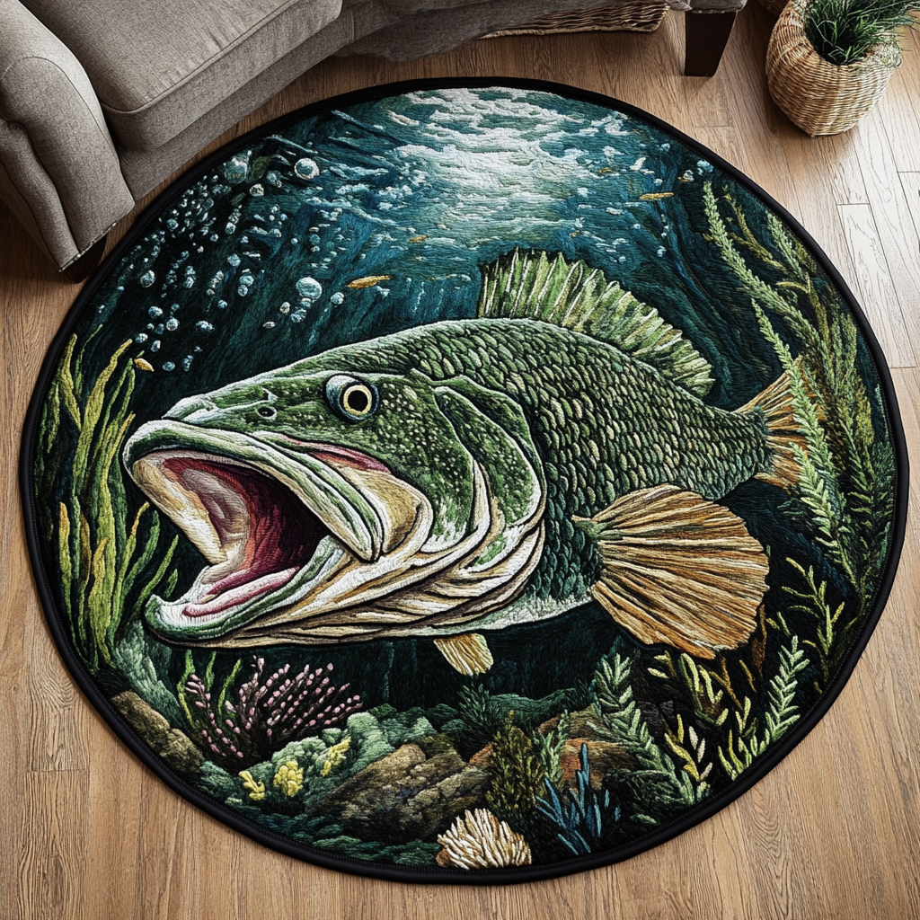 Deep Waters Quilted Round Mat Round Kitchen Carpet Best Fishing Gifts