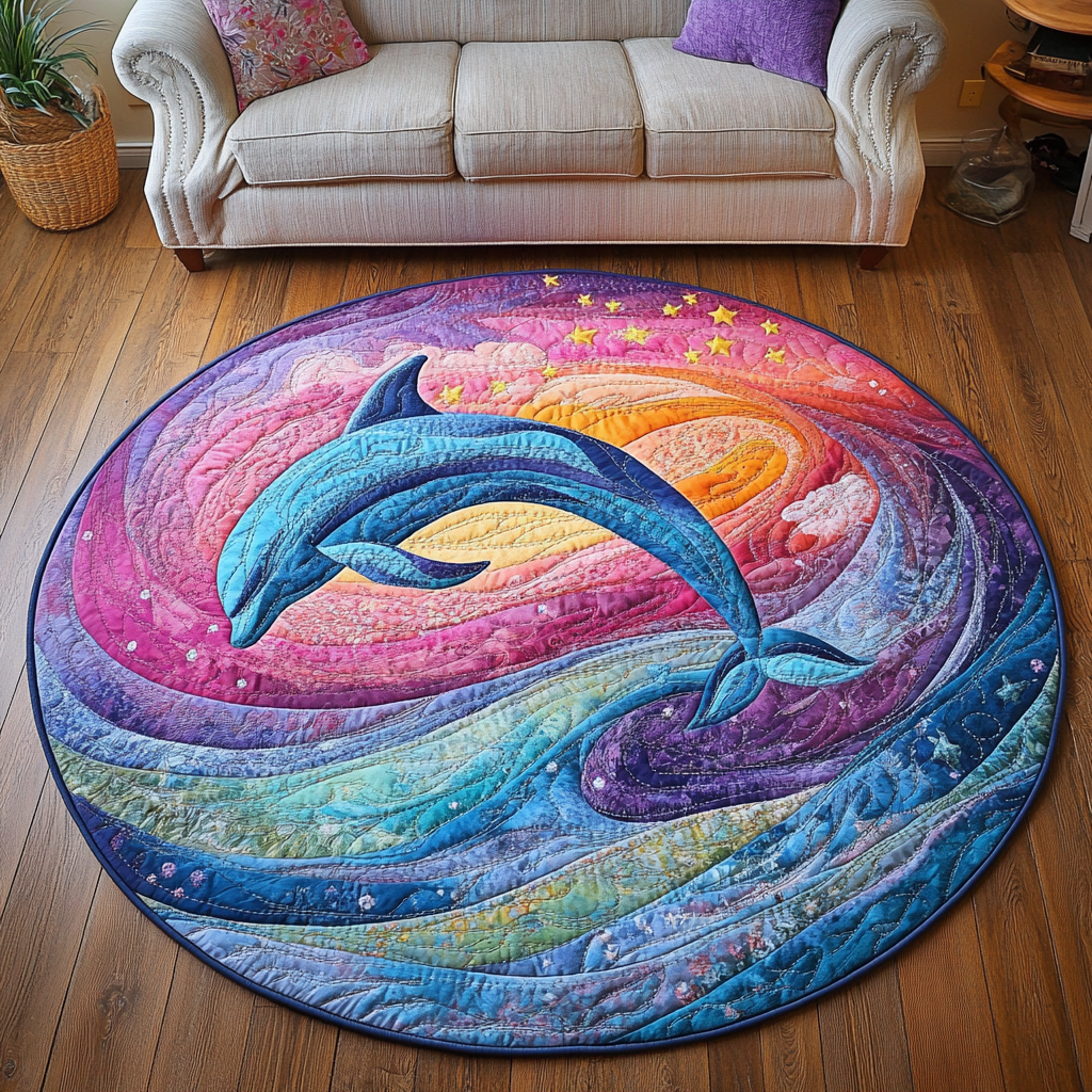 Deep Waters Quilted Round Mat Round Rugs Indoor Fishing Gifts For Dad