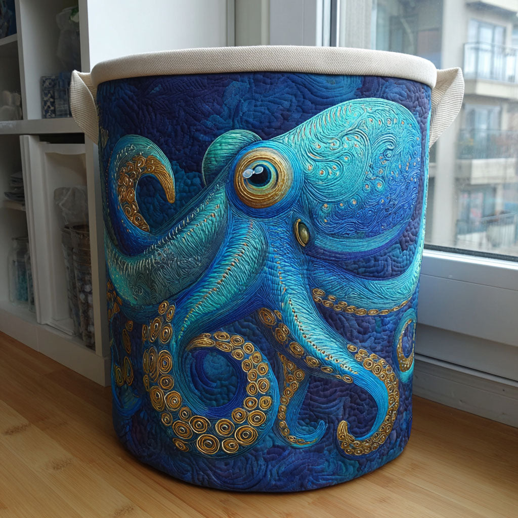Deepsea Octopus Quilted Laundry Basket Home Decor Octopus Gifts For Men
