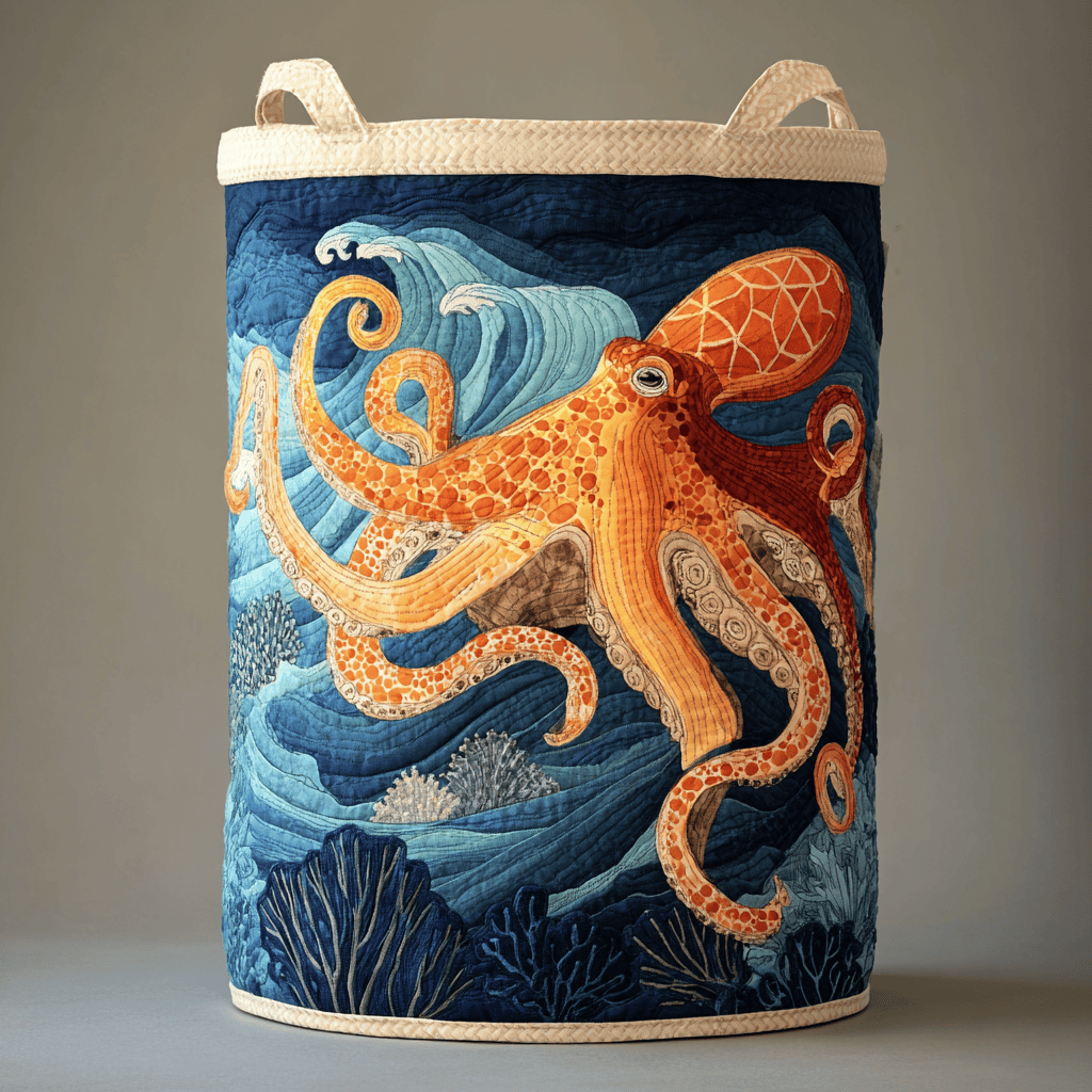 Deepsea Octopus Quilted Laundry Basket Nice Laundry Hamper Octopus Themed Gifts