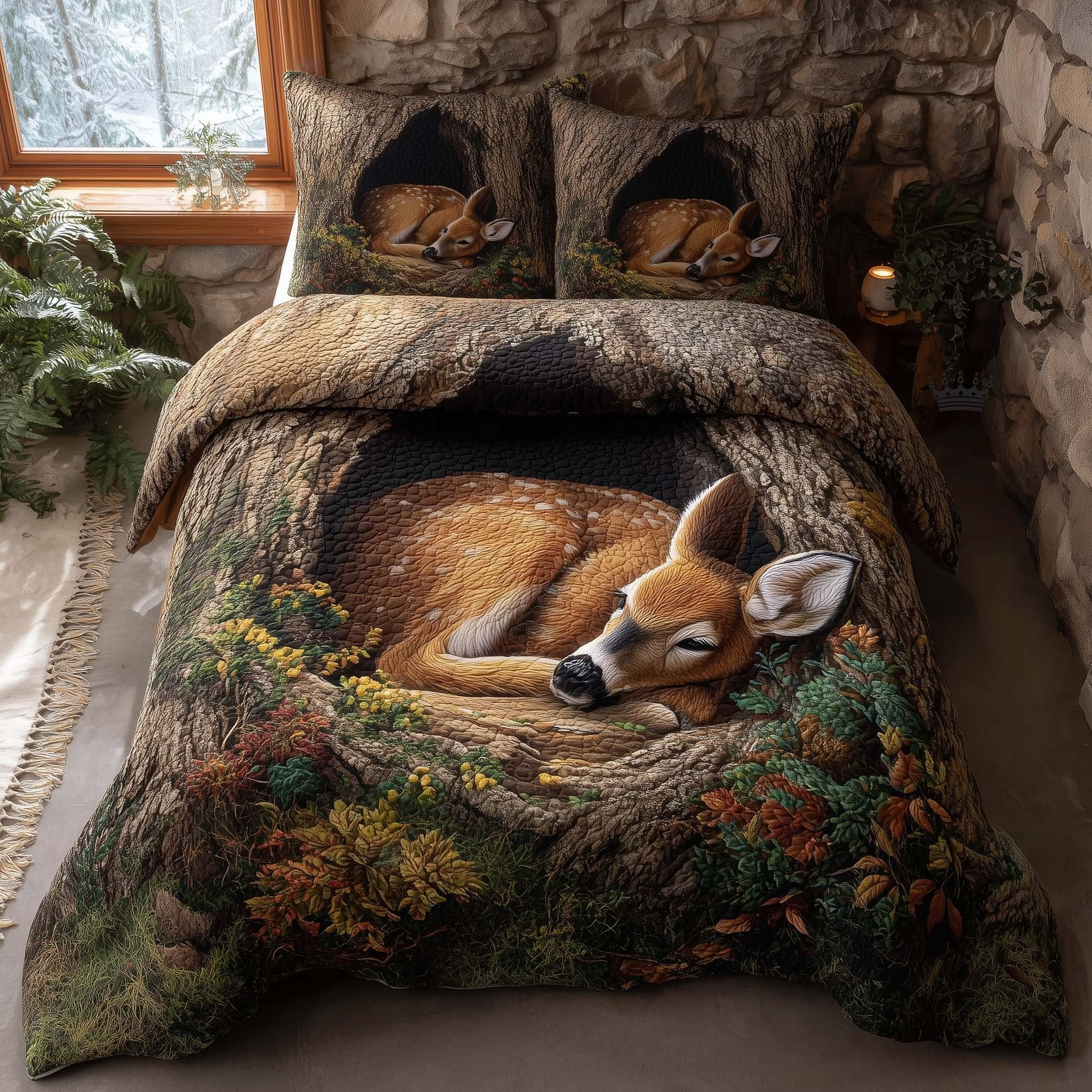 Deer Fawn Quilted Bedding Set Bedroom Decorations Gifts For Deer Hunter