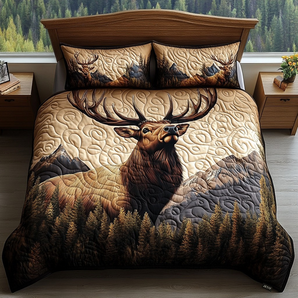 Deer Forest Quilted Bedding Set Rustic Bedroom Decorations Christmas Gifts For Deer Hunter