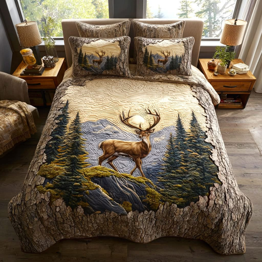Deer Forest Quilted Bedding Set Wildlife Decor Gifts Ideas For Deer Hunter