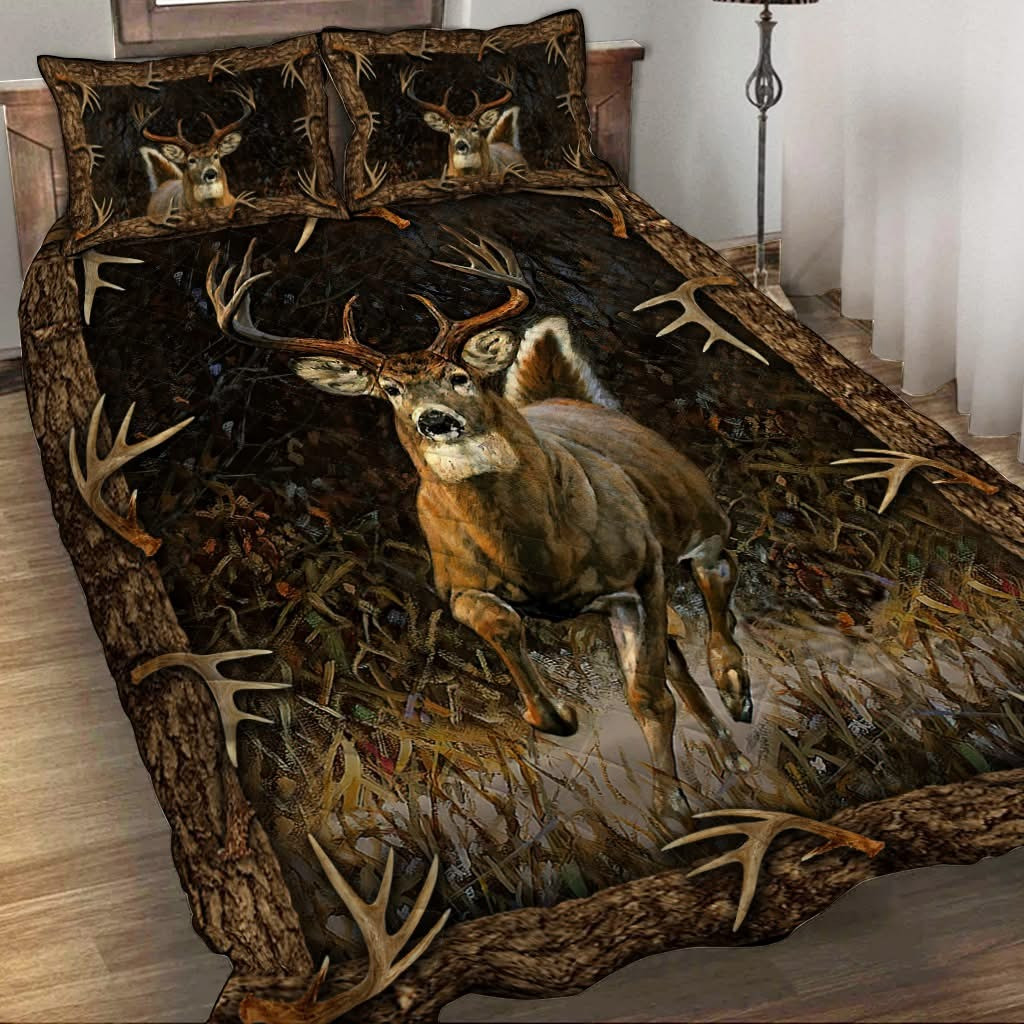 Deer Hunting Quilt Bedding Set Natural Wildlife Duvet Cover Gifts For Deer Hunter