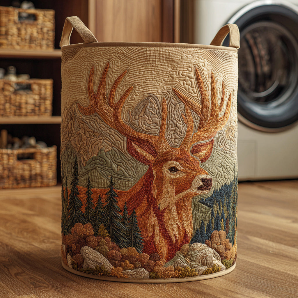 Deer Rocky Ascent Quilted Laundry Basket Unique Laundry Hamper Unusual Deer Gifts Items