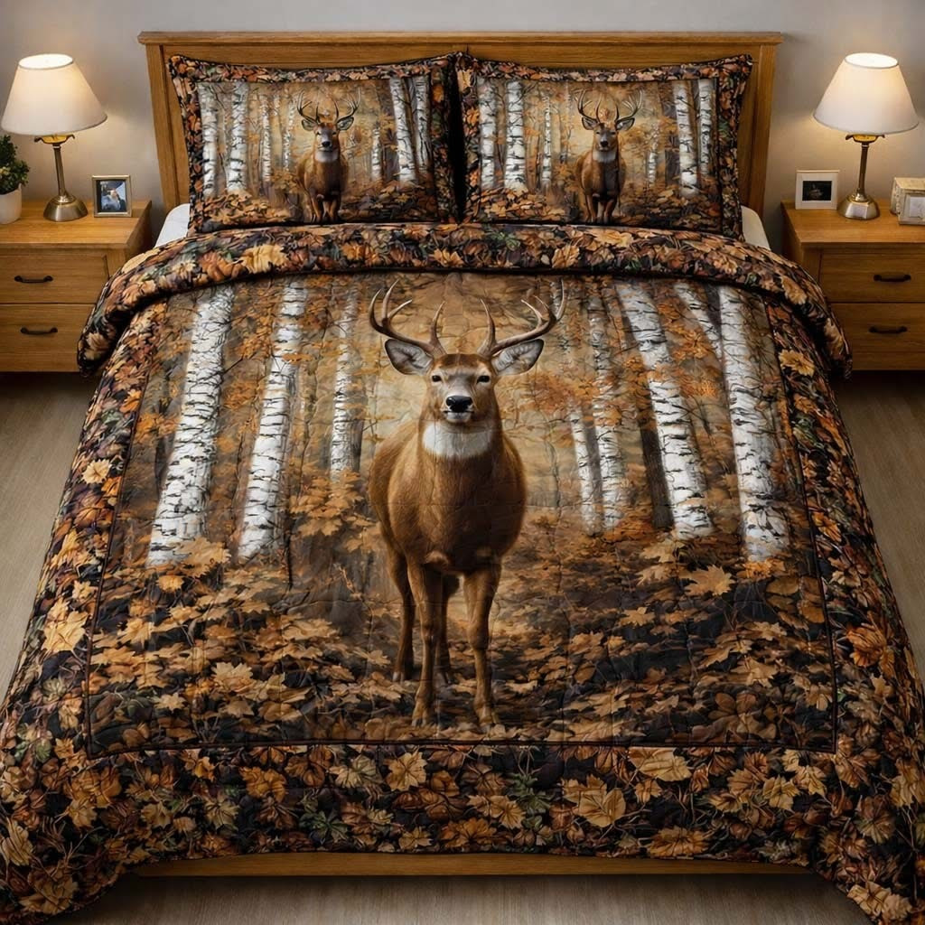 Deer Spirit Quilted Bedding Set Rustic Duvet Cover Set Gifts For Deer Hunter