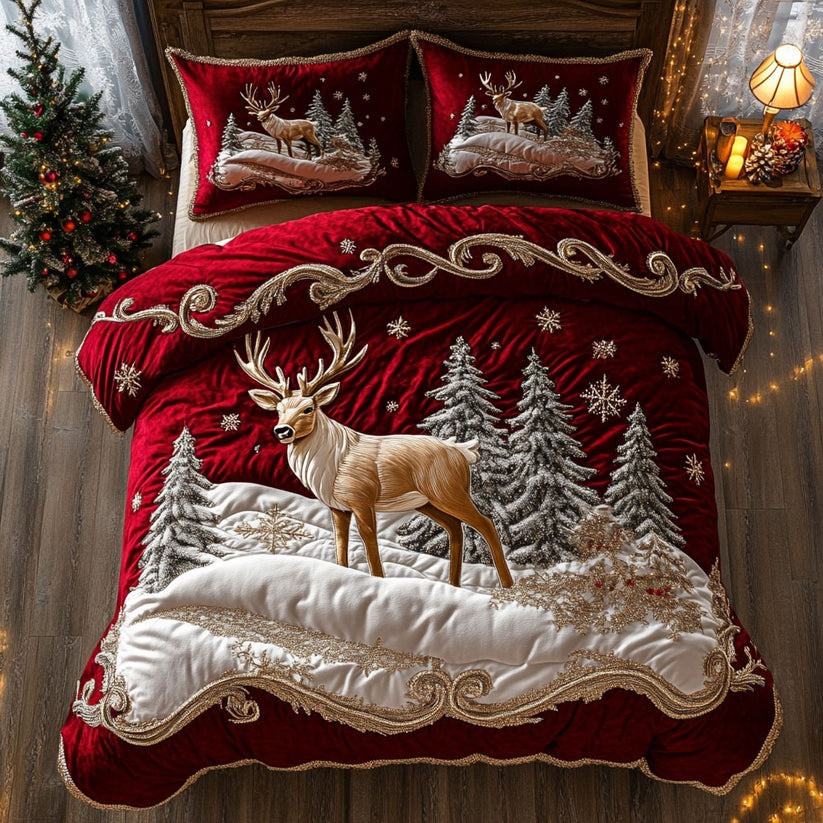 Deer Winter Christmas Quilted Bedding Set Duvet Cover Set Christmas Gift Ideas