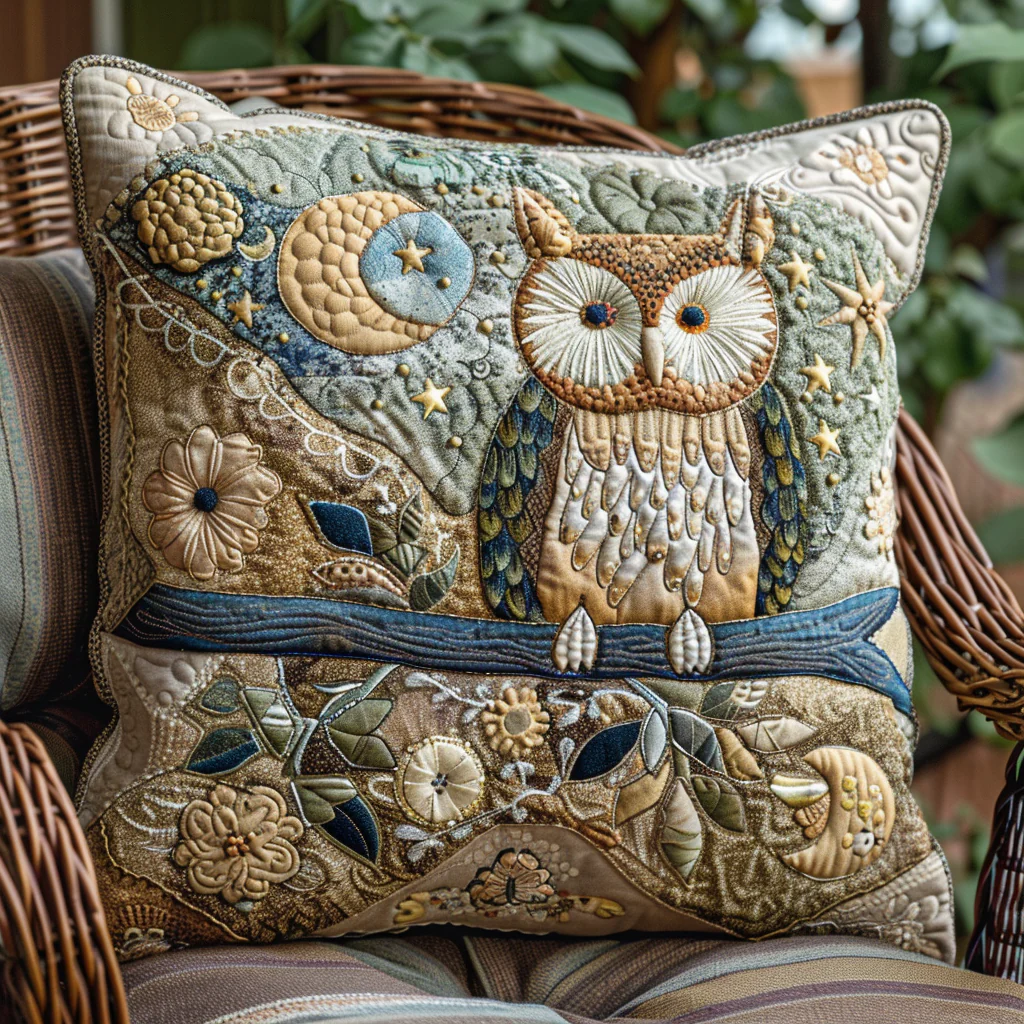 Delightful Owl  Quilted Pillow Case Sofa Pillow Cover Best Presents For Dad