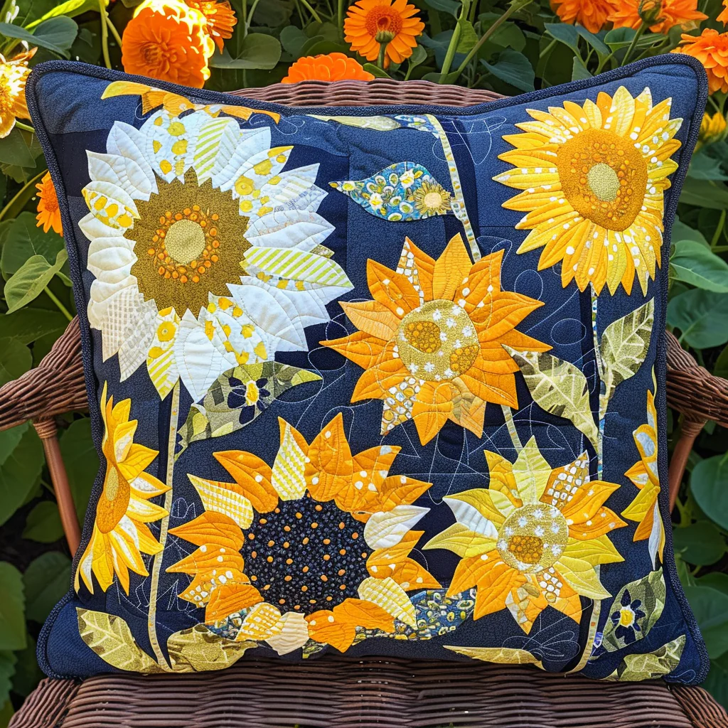 Delightful Sunflowers Quilted Pillow Case Sofa Pillow Cover Best Presents For Him
