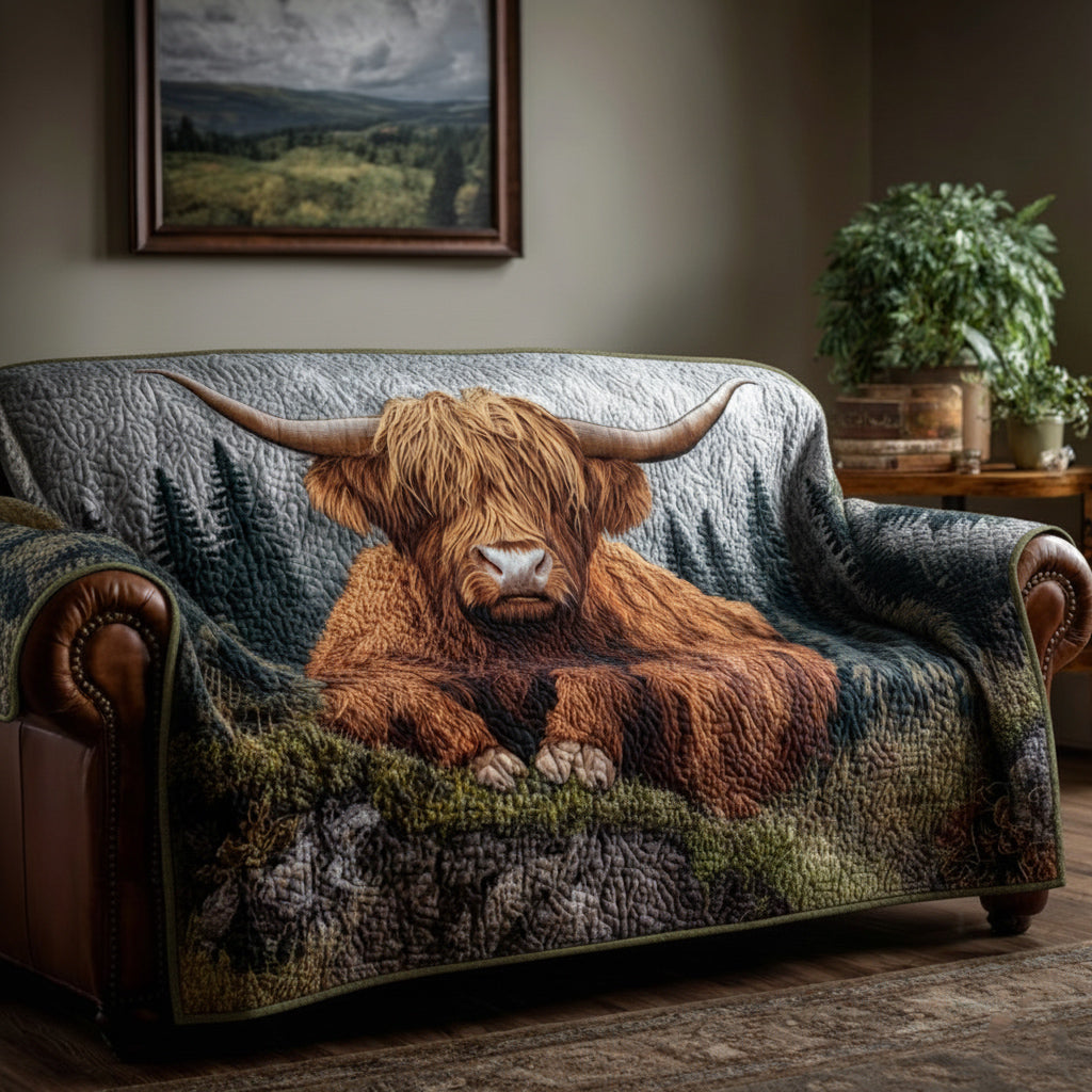 Den Highland Cow Quilted Sofa Cover Sofa Protector Cover Gift For Cow Lover