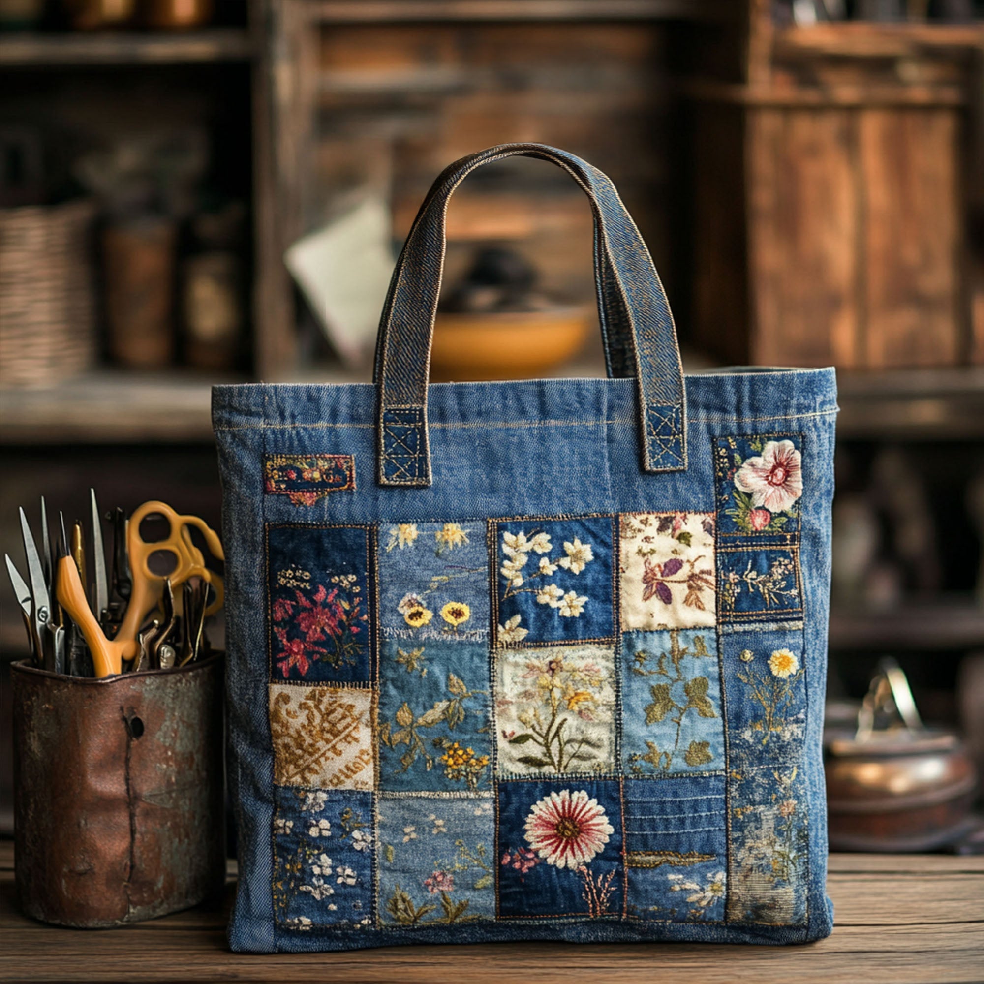 Denim Blossom Quilted Tote Bag Best Bags For Women Great Gift Ideas For Mom