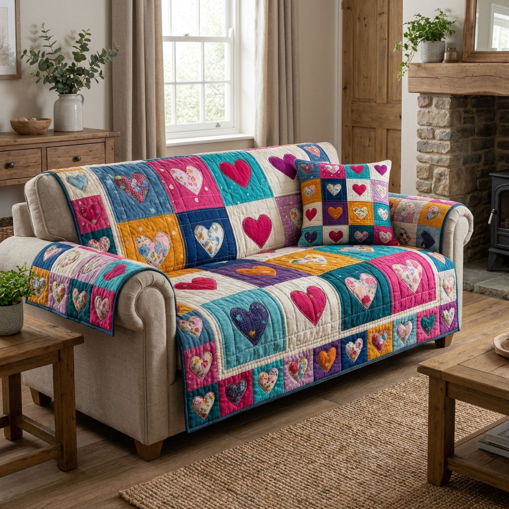Denim Hearts Quilted Sofa Cover Seat Covers For Couches Best Couple Gifts For Christmas