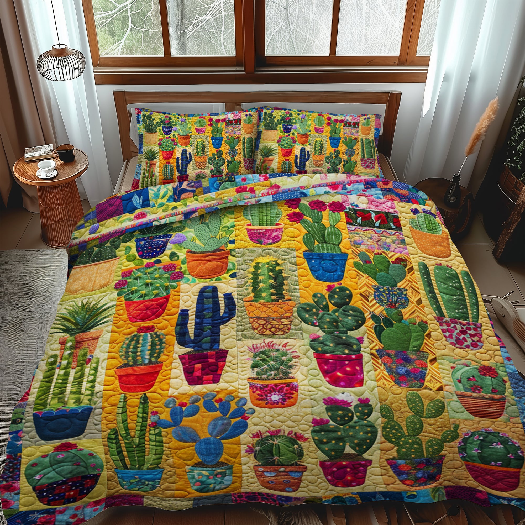 Desert Bloom Cactus Quilted Bedding Set Bed Sheet Set Cactus Themed Birthday Presents