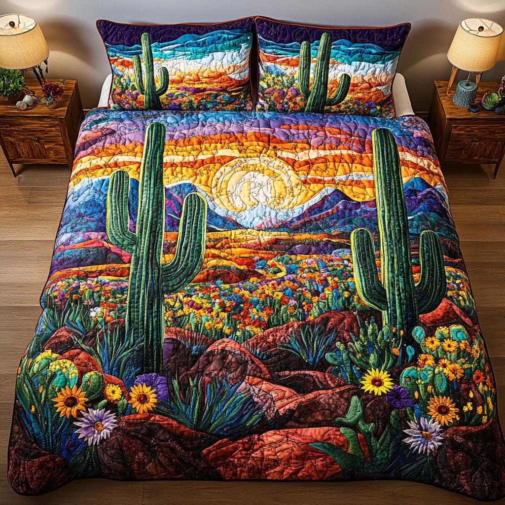 Desert Bloom Horizon Quilted Bedding Set Bedroom Decor Ideas Cactus Birthday Gift